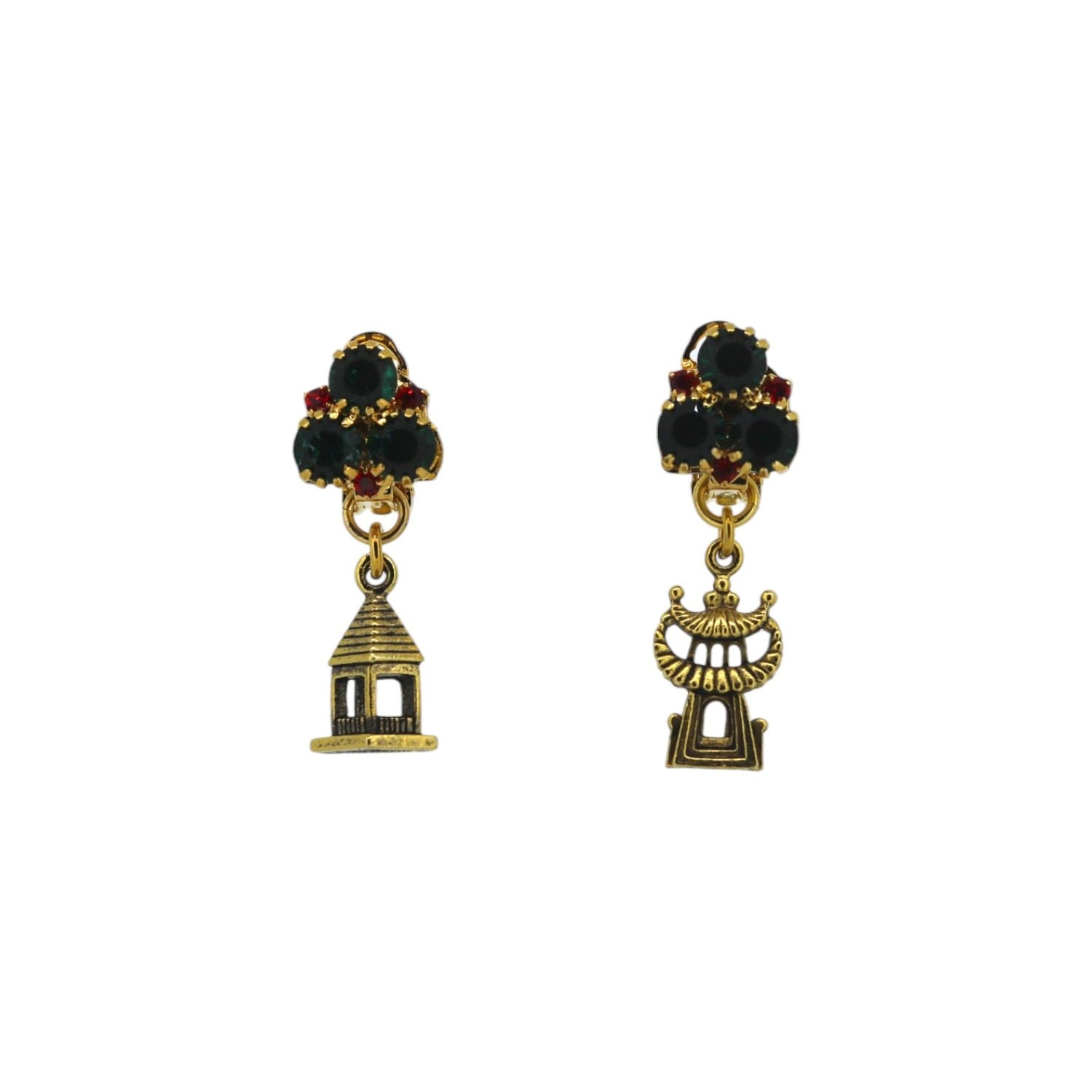 Vickisarge Women's Gold / Green Yuletide Green Lantern Charm Earrings - Pierced
