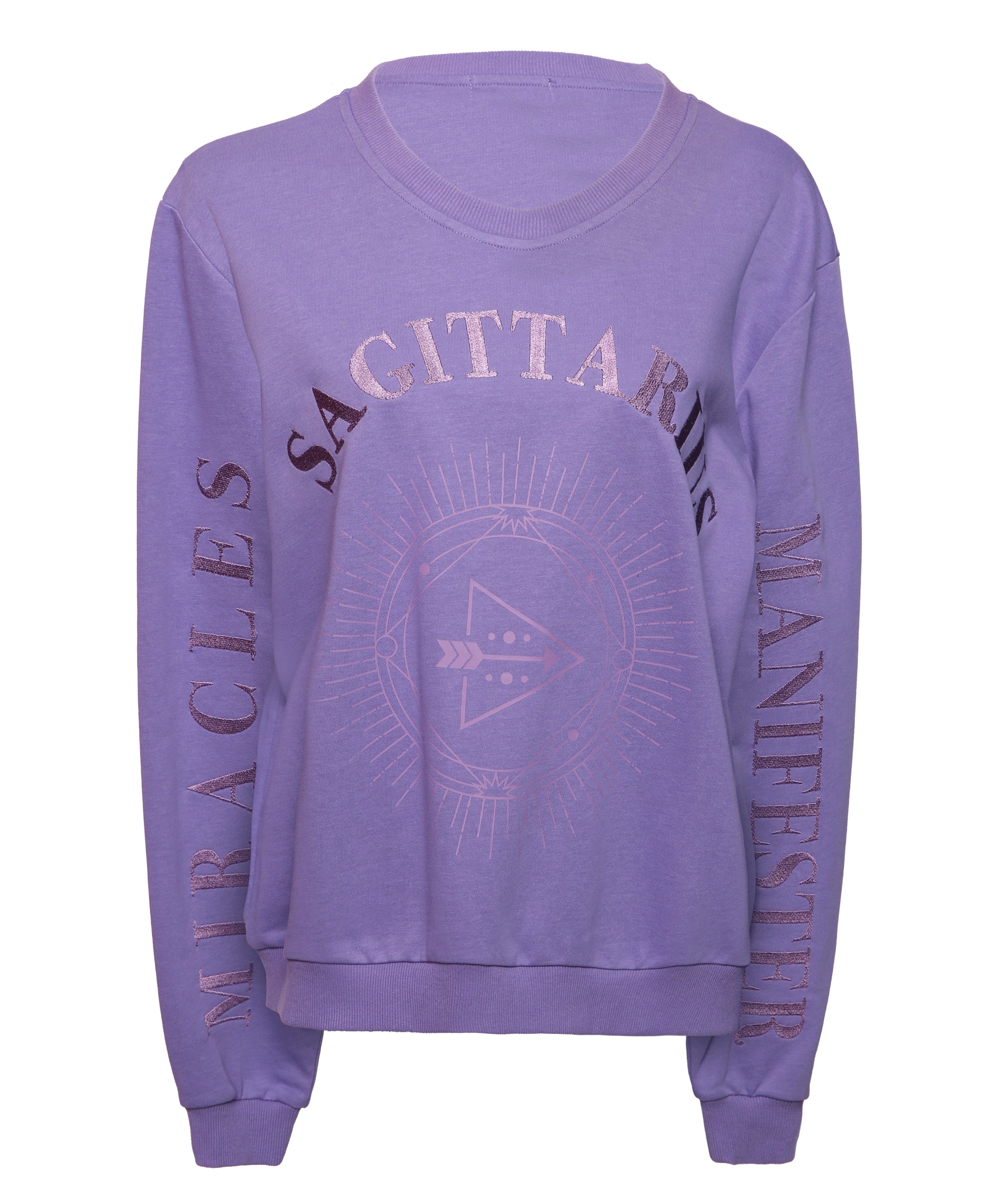 Miracles Manifester Women's Pink / Purple Oversized Embroidered Sagittarius Sign Sweatshirt In Pink/purple