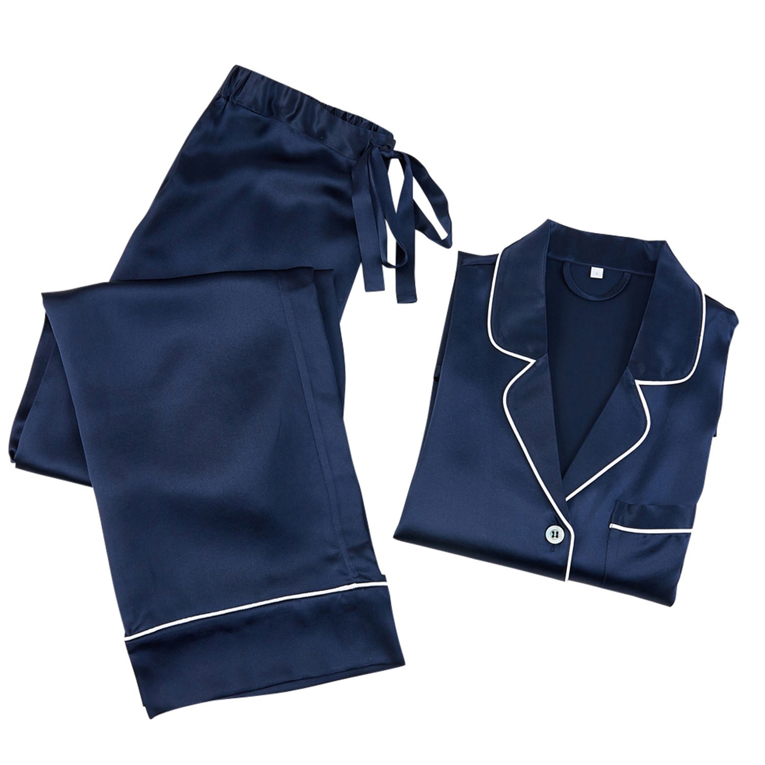 Women’s Blue Pure Silk Unisex Long Sleeve Pyjama Set Navy Medium Soft Strokes Silk