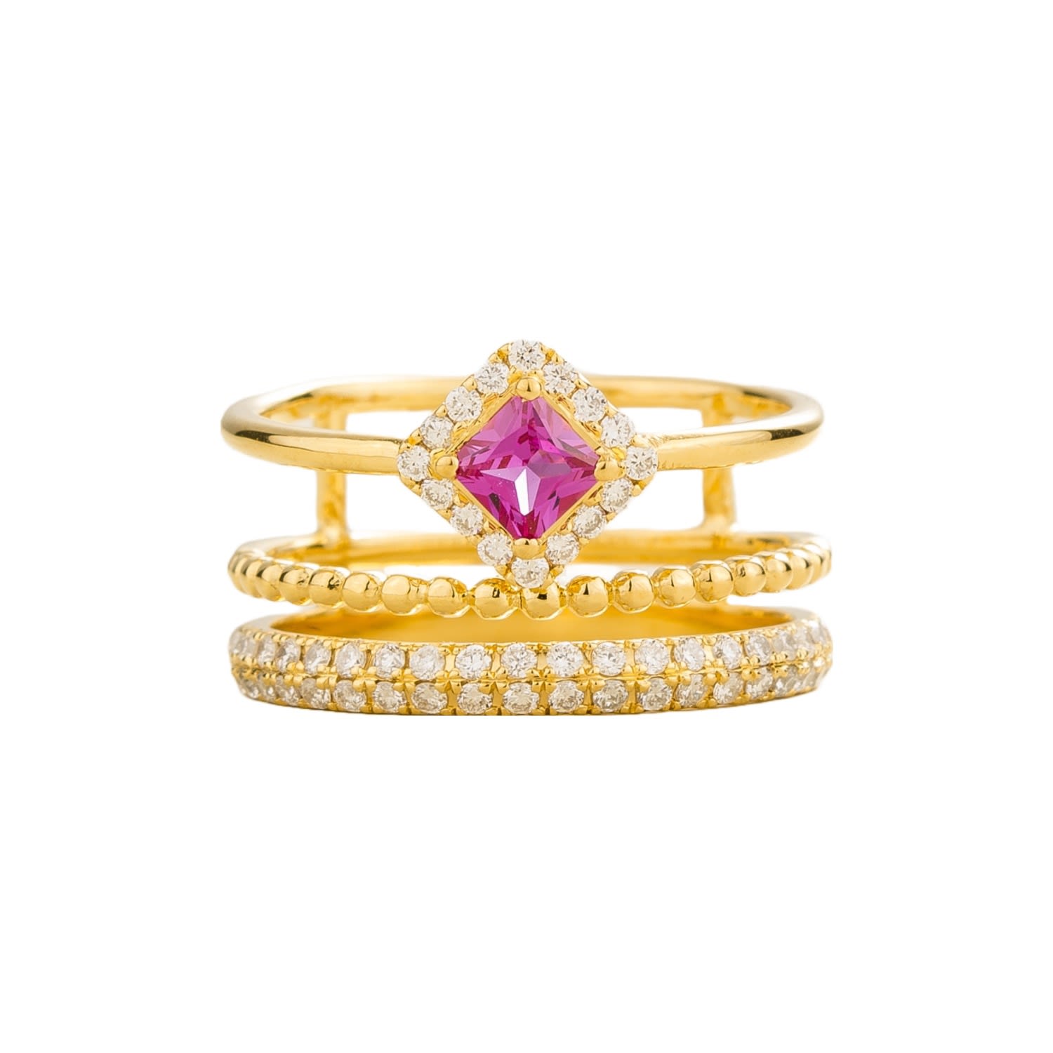 Juvetti Women's Orange / White / Gold Amici Ring In Pink Sapphire & Diamond