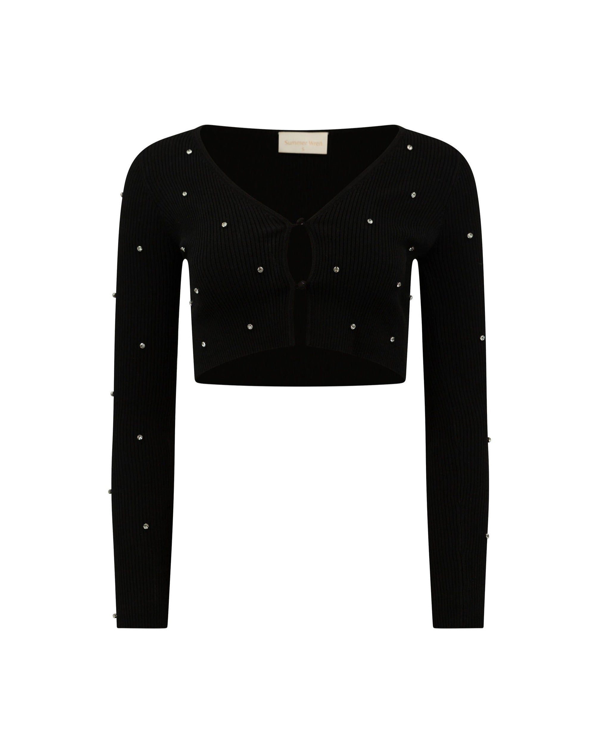 Women’s Black V-Neck Knit Cardigan With Crystals Small Summer Wren