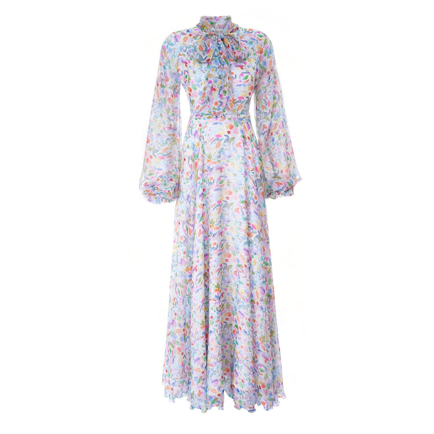 Women’s Long Chiffon Dress In Watercolor Print Small Sofia Tsereteli