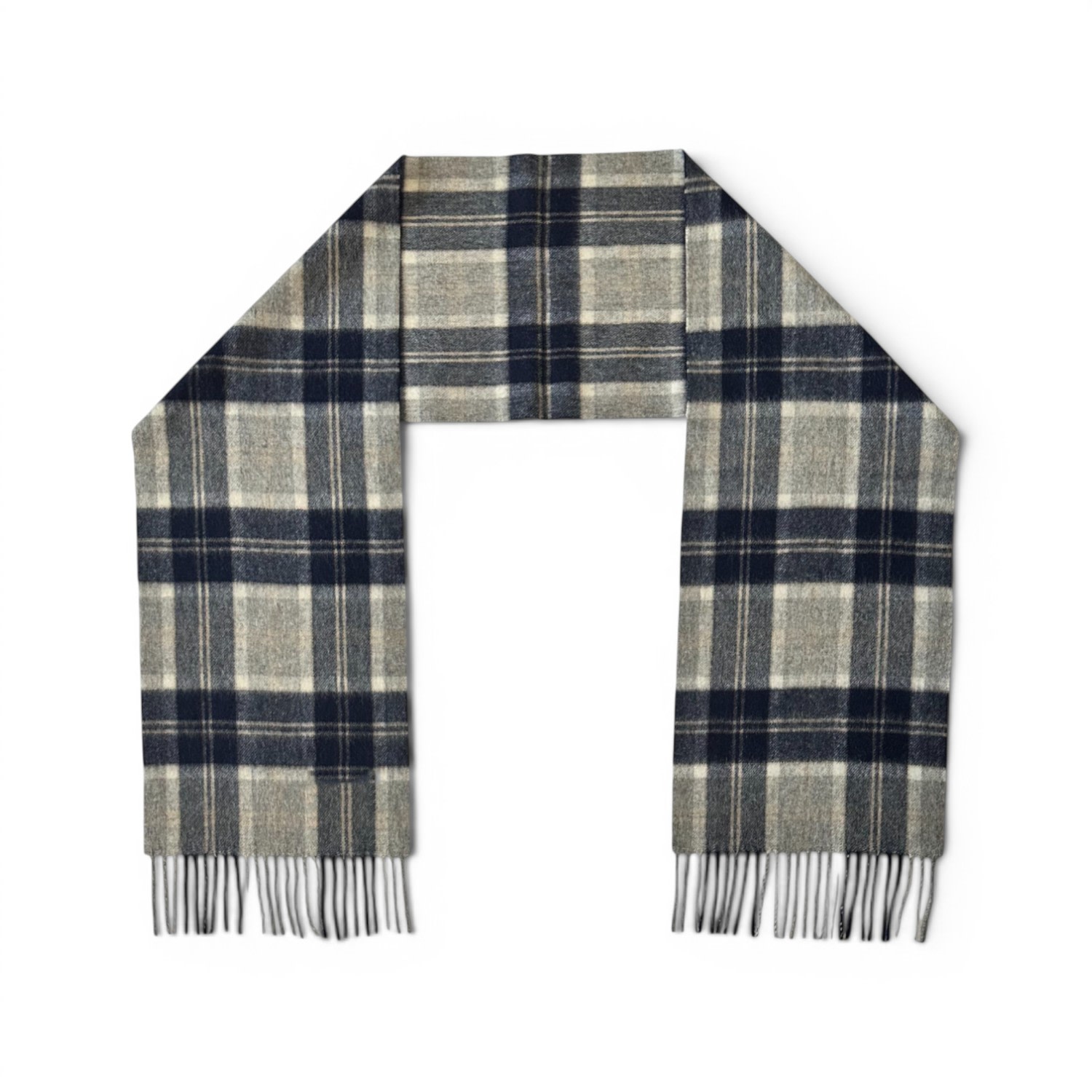 Women's Grey Silver Bannockbane - 100% Lambswool Tartan Scarf | One Size | Loom & Cove
