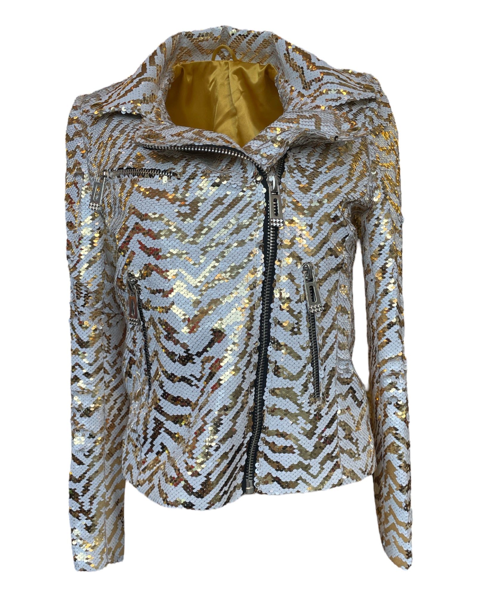 Any Old Iron Women's Gold / White Golden White Tiger Sequin Moto In Gold/white