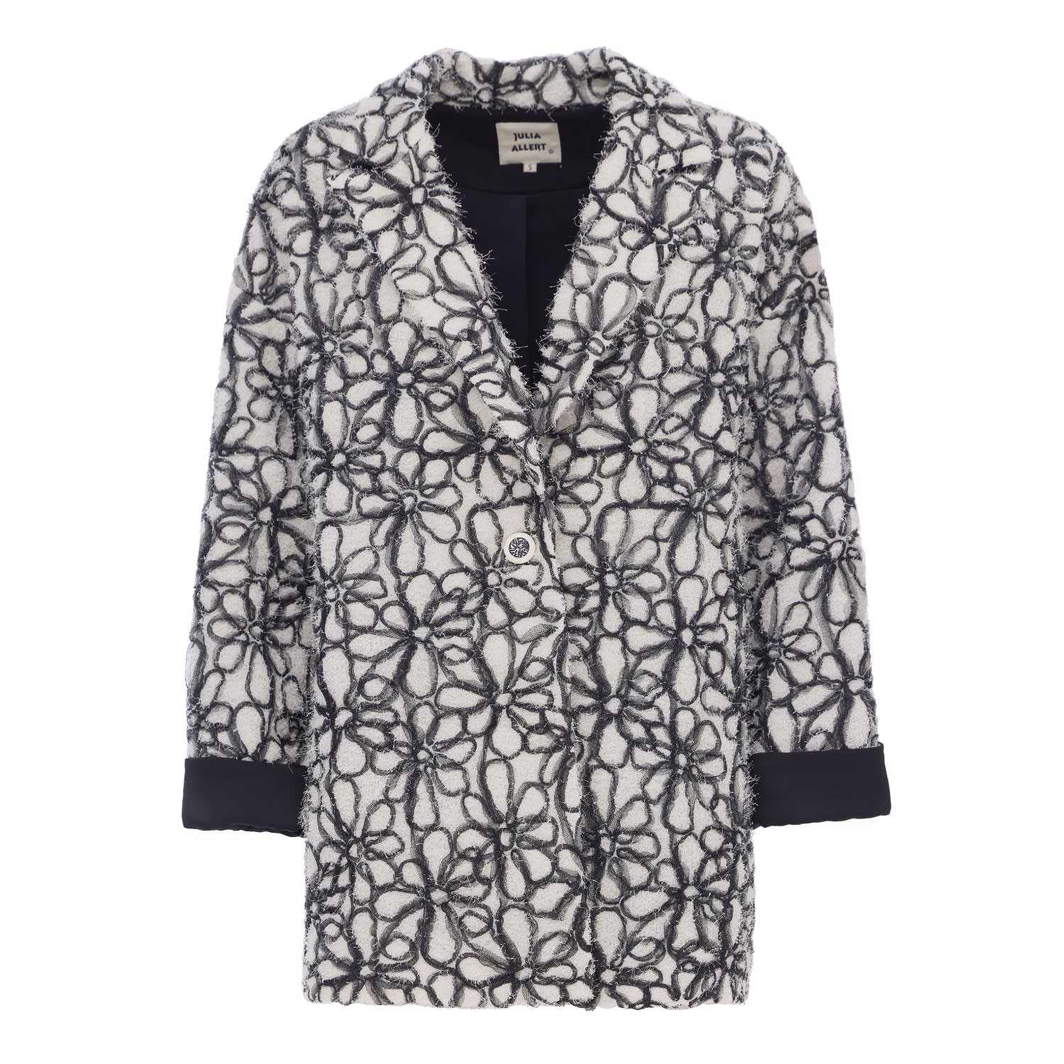 Women's Black / Neutrals Ivory Abstract Textured Jacket With Satin Lining | Medium | Julia Allert