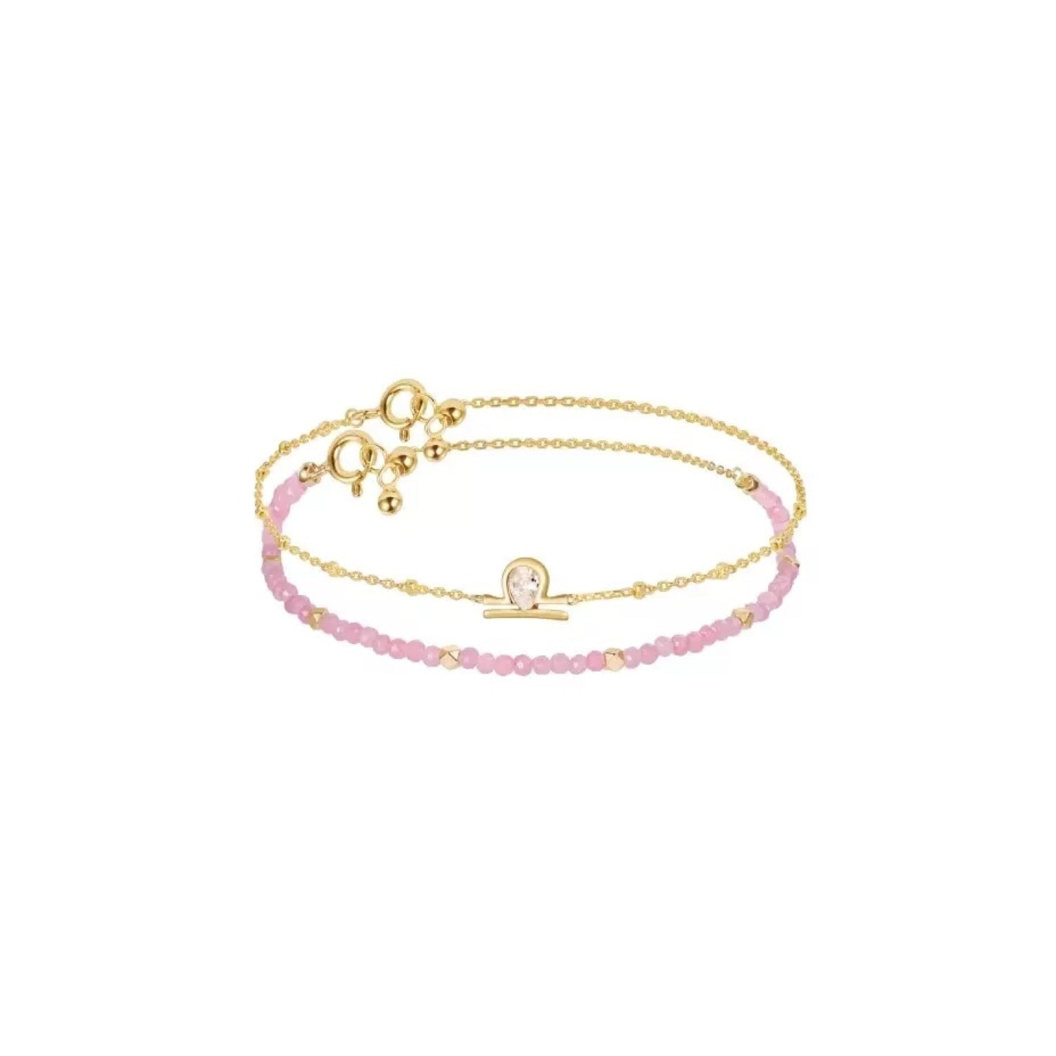 Jiaying Wang Wjy Studio London Women's Gold / Pink Constellation Libra Zodiac Bracelet – Natural Crystal Adjustable In Multi