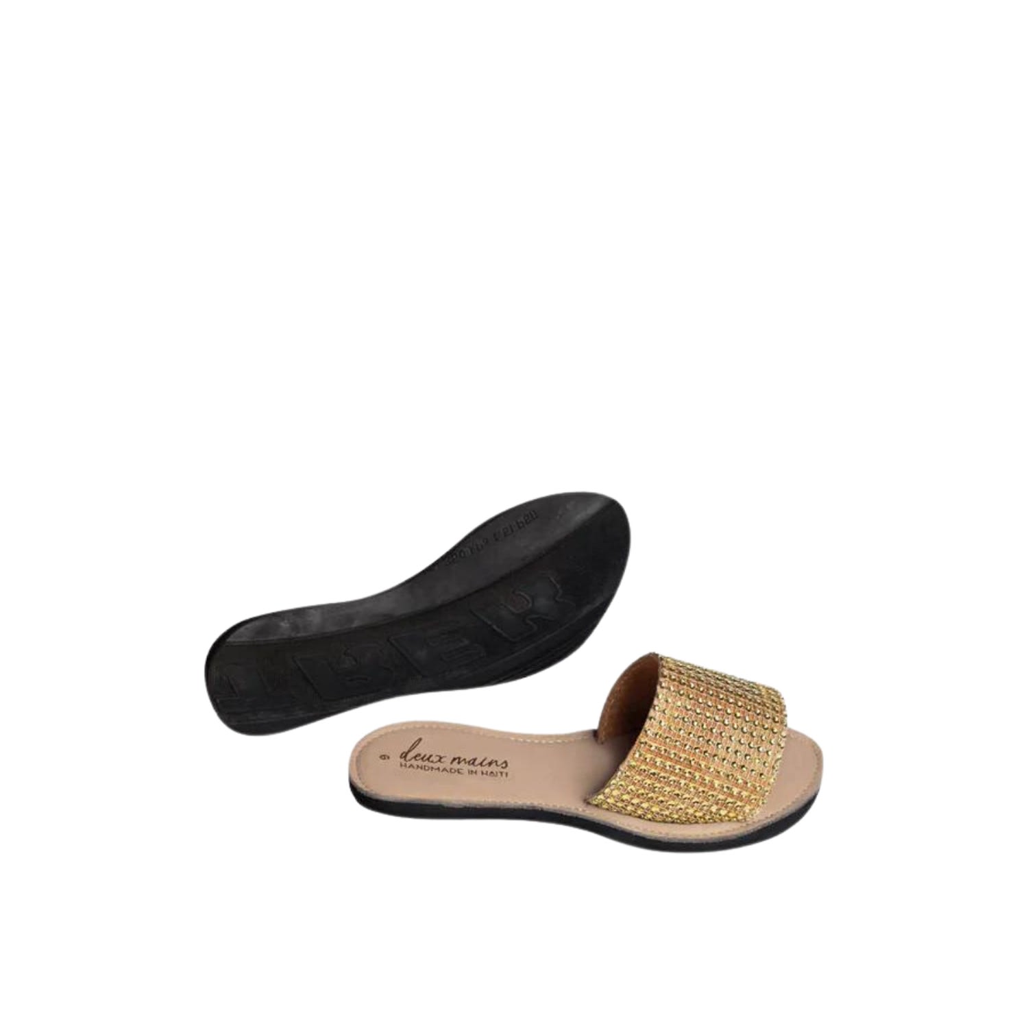 Women’s Gold Metallic Slide Sandal With Recycled Tire Sole 8 Uk Deux Mains