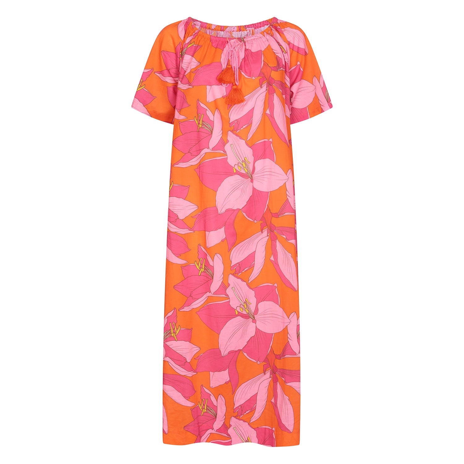 Nologo-chic Women's Calypso Fruit Flower Midi Dress Cotton Pink In Pink