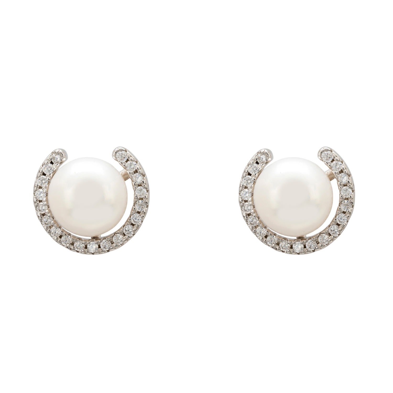 Women’s Silver / White Pearl Half Halo Medium Stud Earrings Silver Latelita