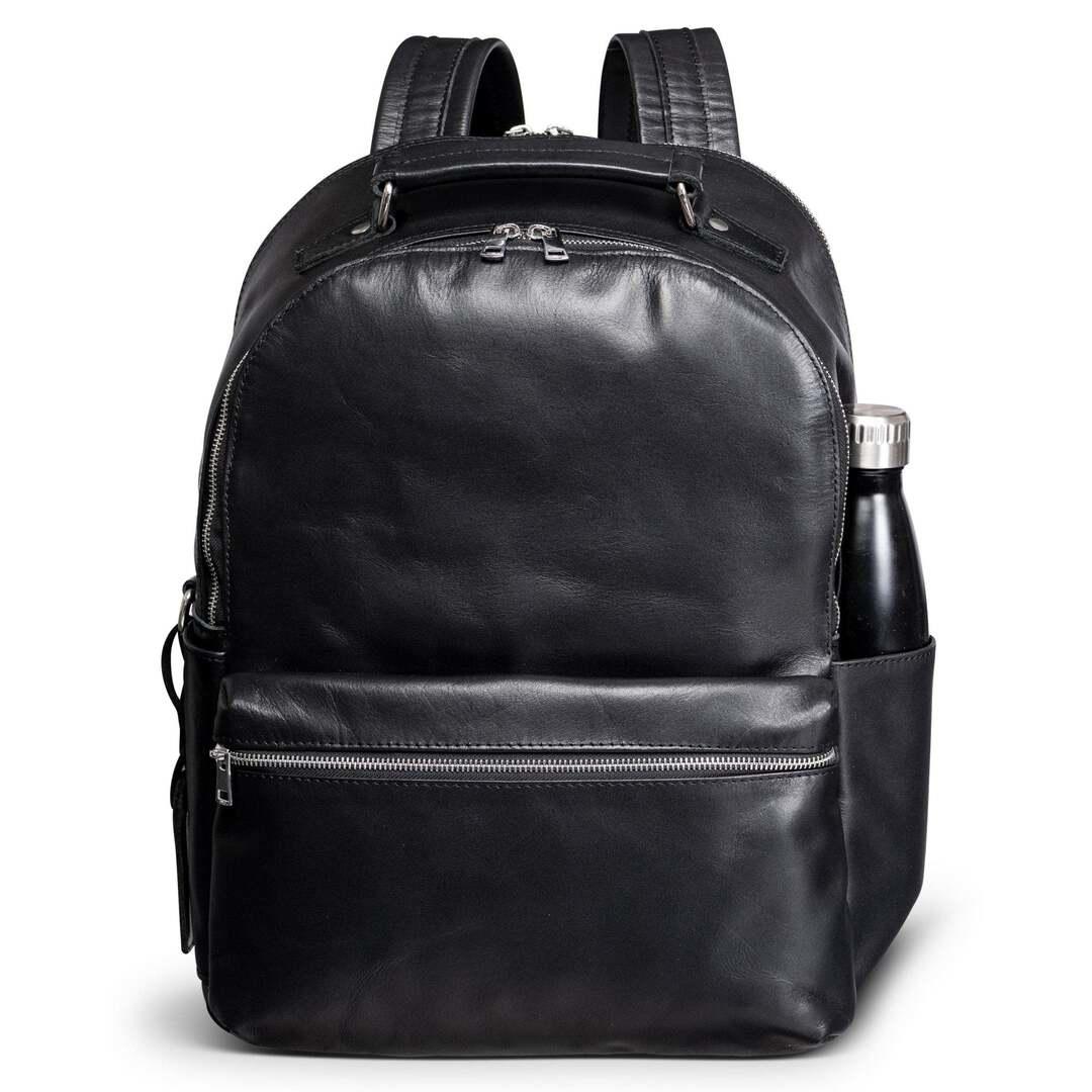 Hides Leather Co. Men's Black Minimal Leather Backpack Rucksack