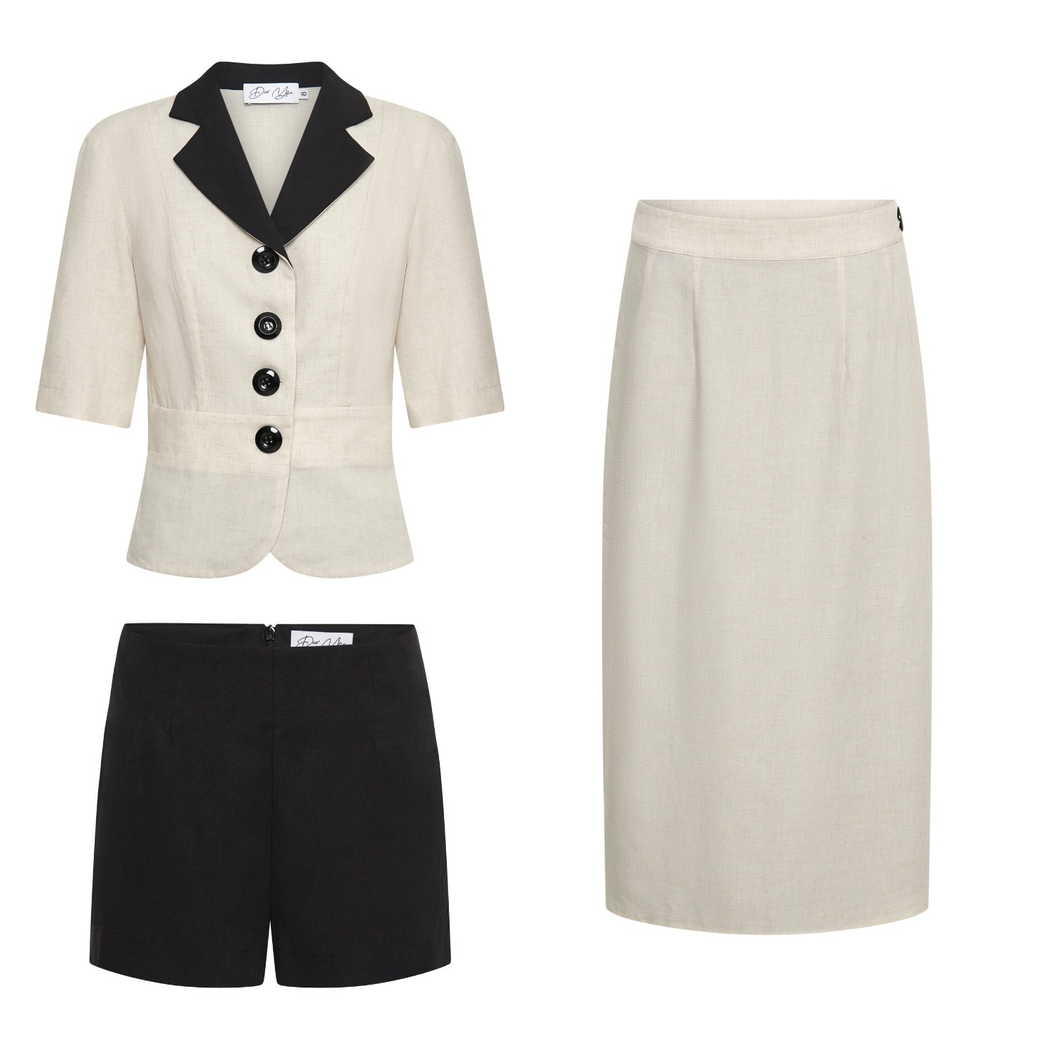 Deer You Neutrals / Black Iris Igniting Three Piece Set Consisting Of Jacket, Shorts & Skirt In Natural In White
