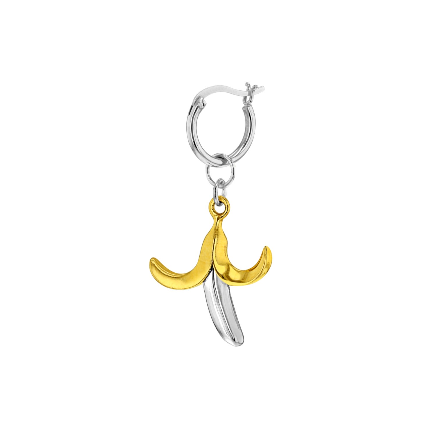 True Rocks Men's Sterling Silver & 18kt Gold-plated 2-tone Mini Banana Charm On Silver Hoop In Silver