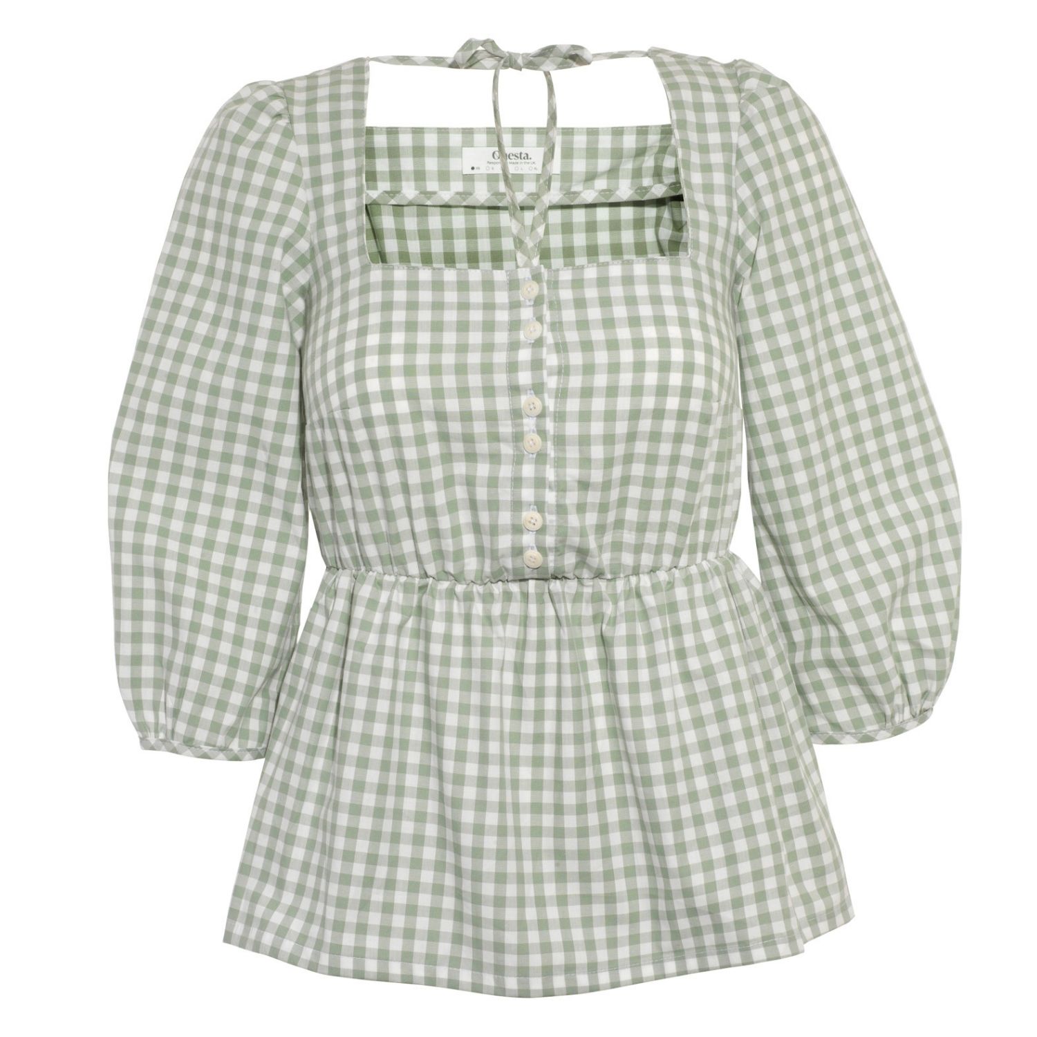 Onesta Women's Organic Cotton Gingham Blouse In  Sage Green In Green
