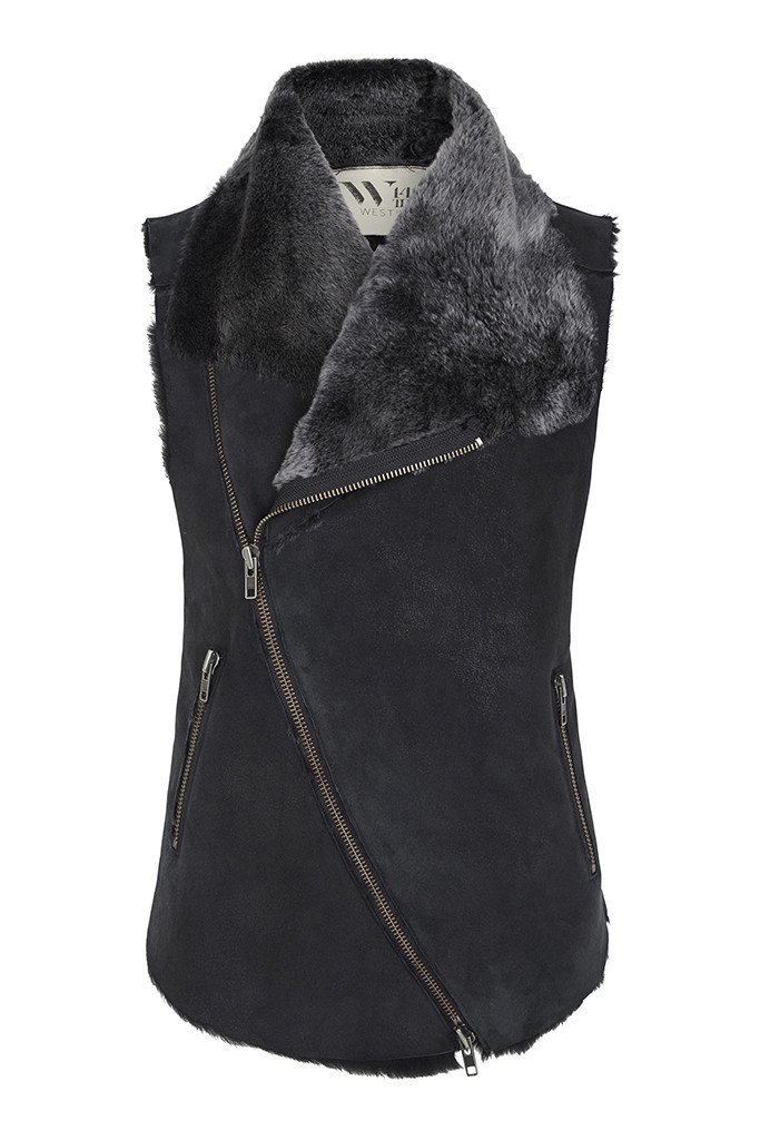 Women’s Nolita Drape Vest Black Shearling Extra Large West 14Th