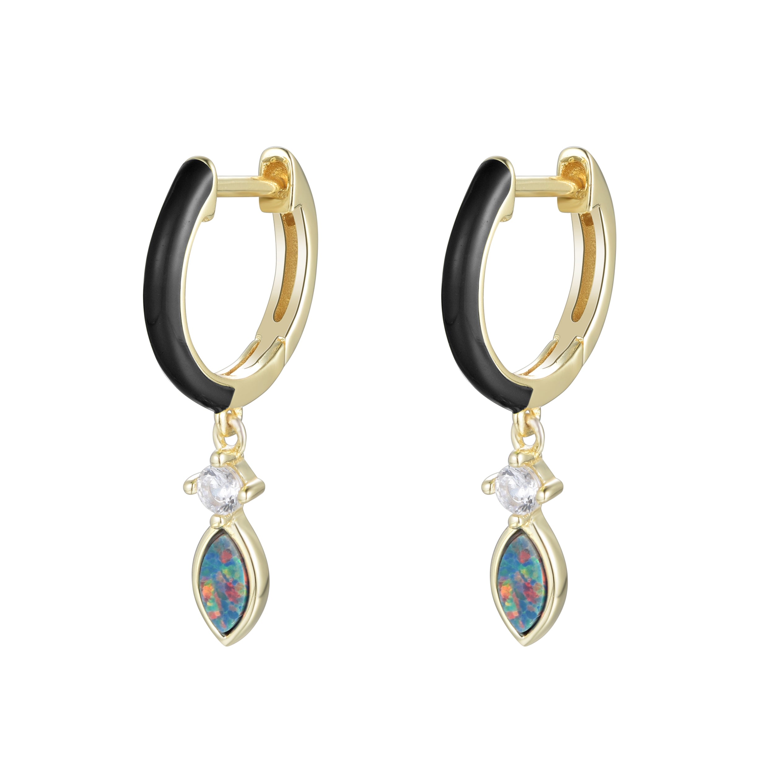 Kamaria Women's Black Enamel Opal Huggie Earrings In Multi