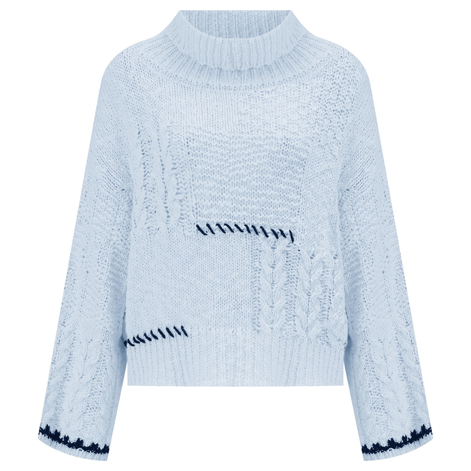 Women’s Ilda Pure Cotton Embroidered Cable Knit Pullover - Ice Blue S/M Peraluna