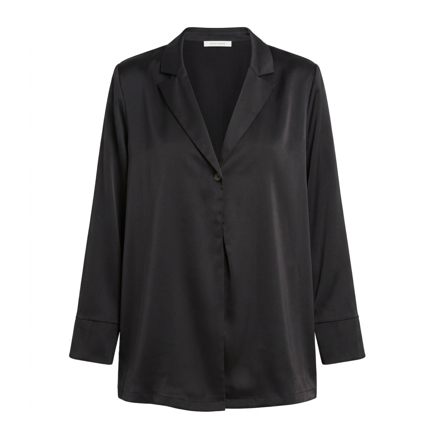 Women's Poly Satin Relaxed-Fit Collared Shirt With Full Sleeves - Black | Large | Ashita Fernandes