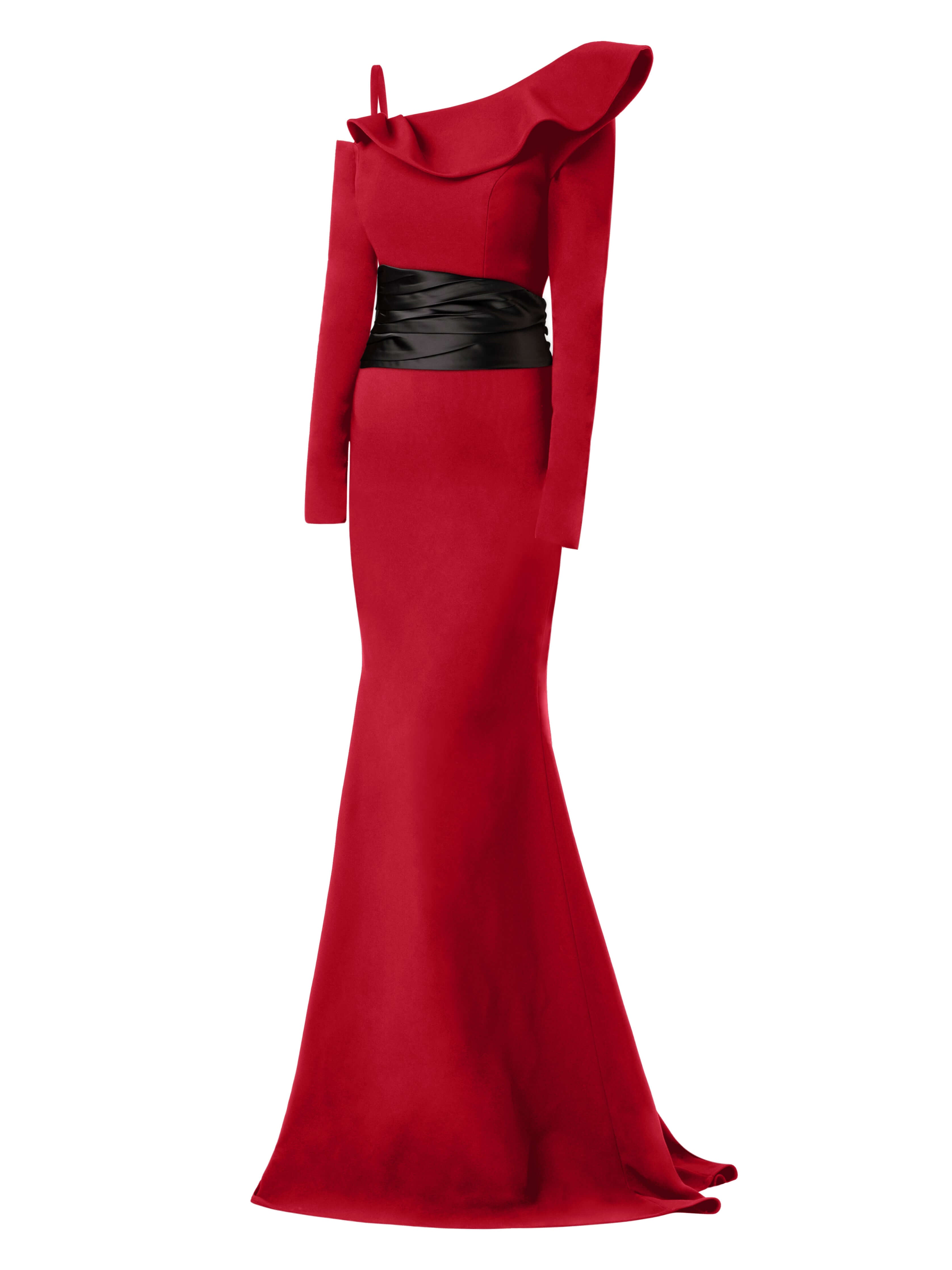 Magical Night Evening Dress With Satin Belt Red & Black | Tia Dorraine |  Wolf & Badger