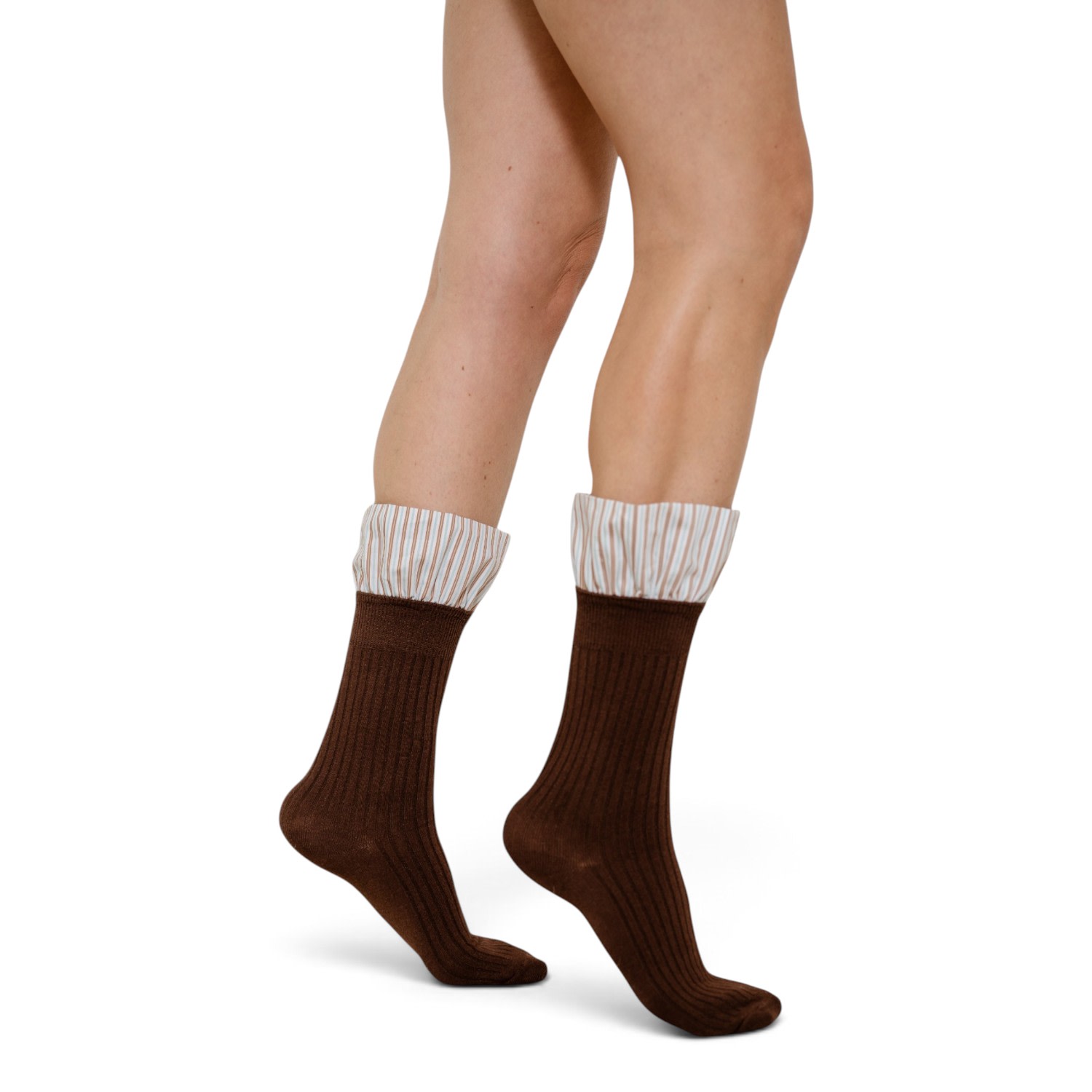 High Heel Jungle By Kathryn Eisman Women's Lauren Pinstripe Cuff Socks - Brown