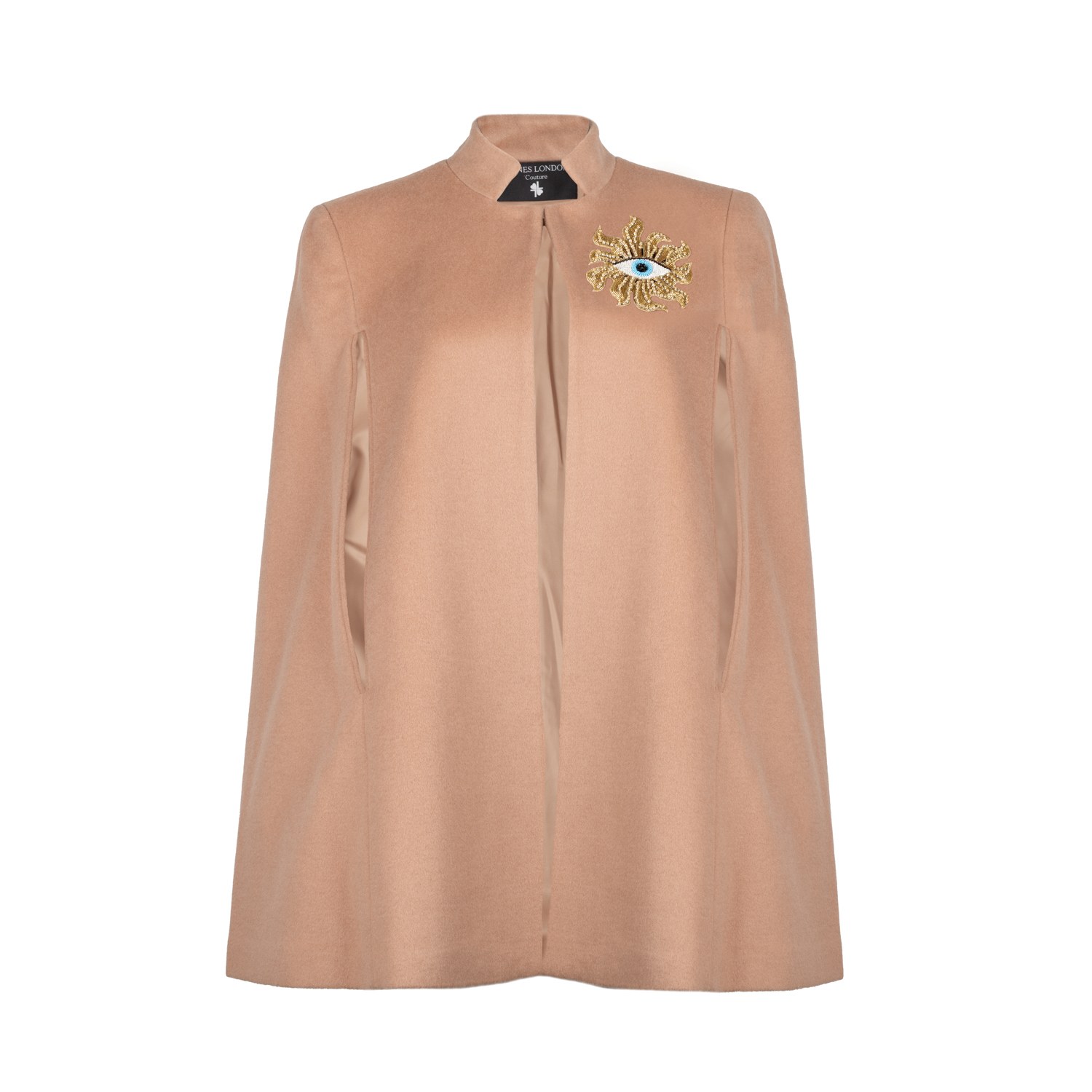 Women’s Neutrals Laines Couture Wool Blend Cape With Embellished Mystic Eye - Camel L/Xl Laines London