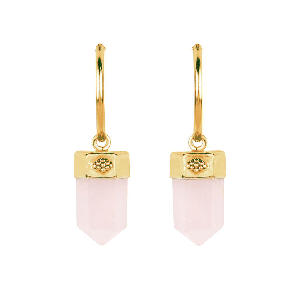 Charlotte's Web Jewellery Women's Open Heart Crystal Gold Vermeil Hoop Earrings - Rose Quartz In Gold