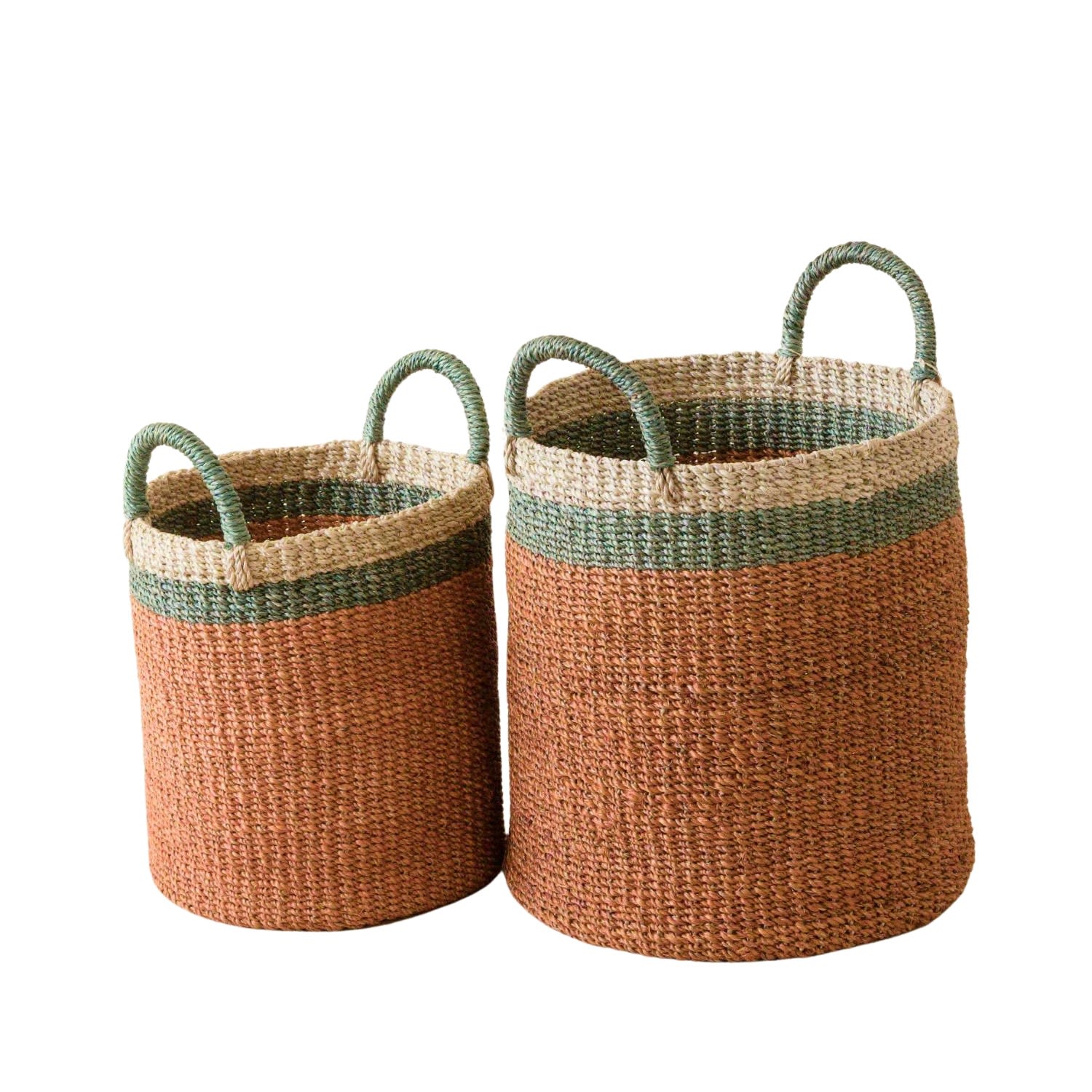 Neutrals Coral Baskets With Handle, Set Of Two - Woven Baskets Likhâ