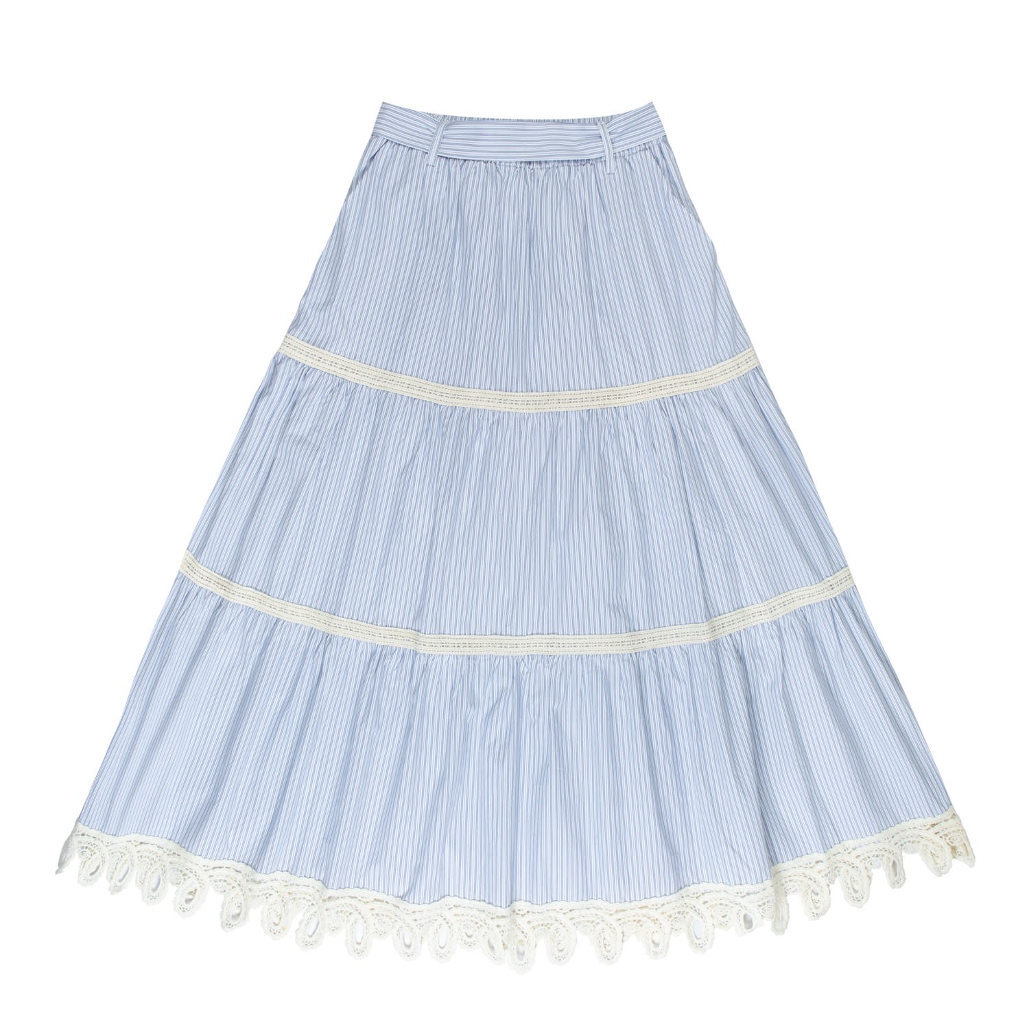 Roch Perel Women's Blue Lace And Stipes Layered Skirt In Blue