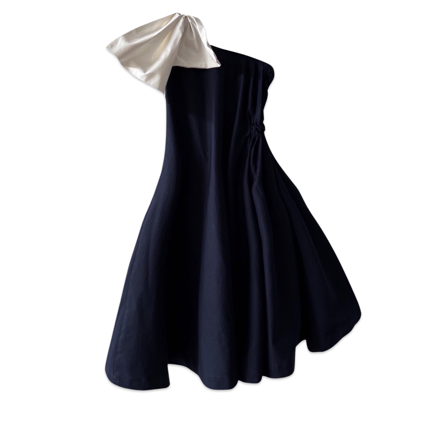 Women’s Blue / White Navy Cloche Dress With One Shoulder White Bow Xs/S London Atelier Byproduct