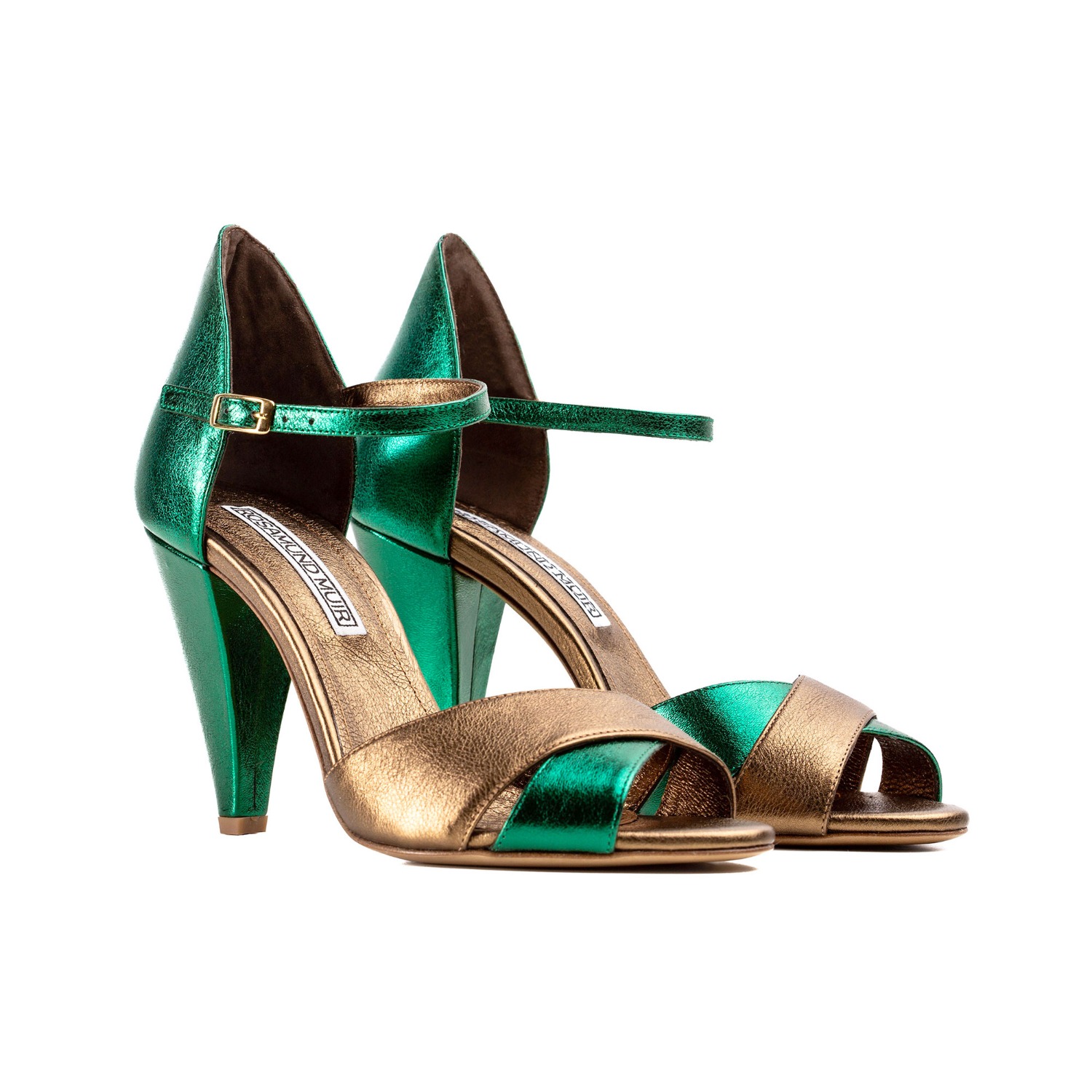 Rosamund Muir London Aurora Metallic Peep-Toe Women Sandals - Gold/Green