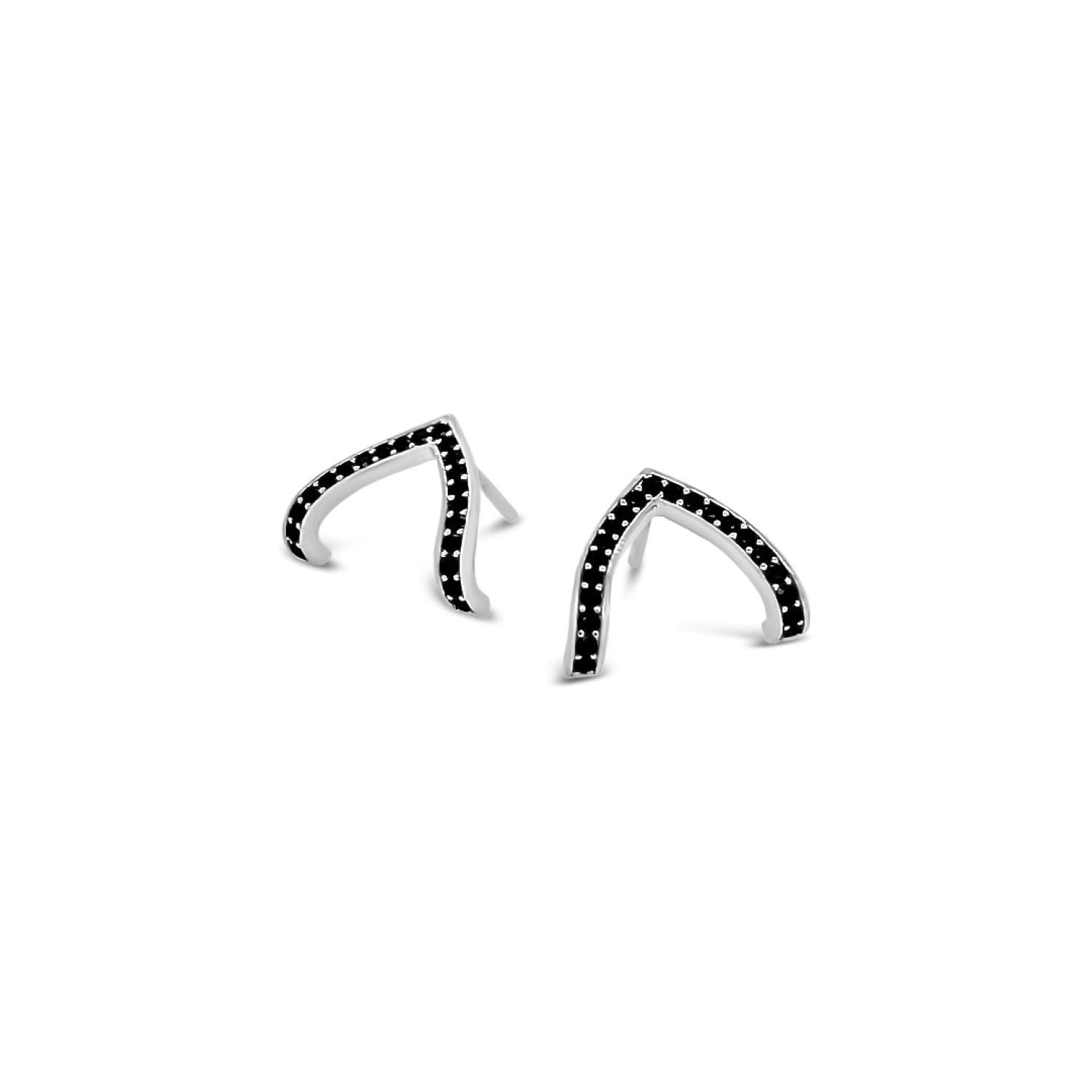 Lutiro Women's Silver Pave Black Cz Wishbone Studs In Silver