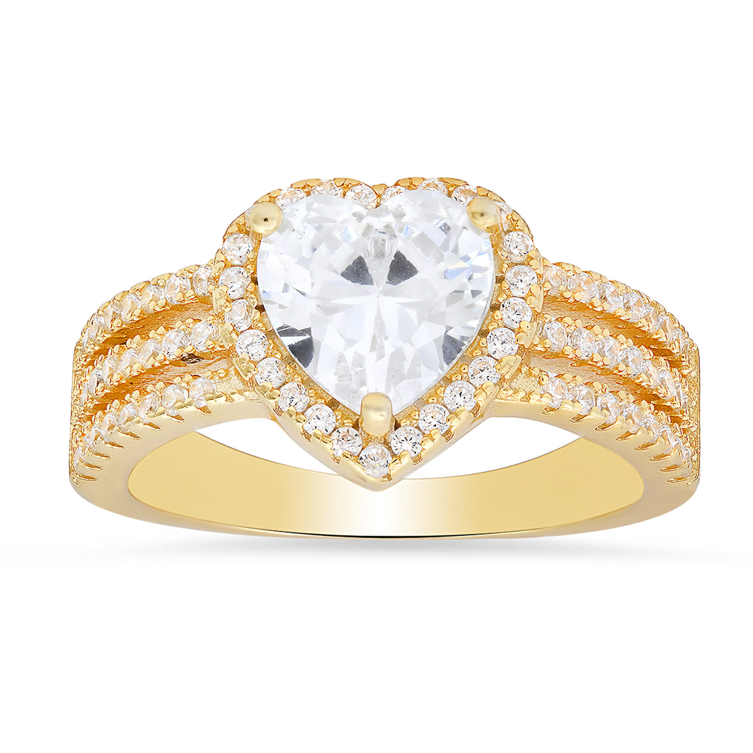 Kylie Harper Women's Gold Three Row Heart-cut Diamond Cz Halo Ring