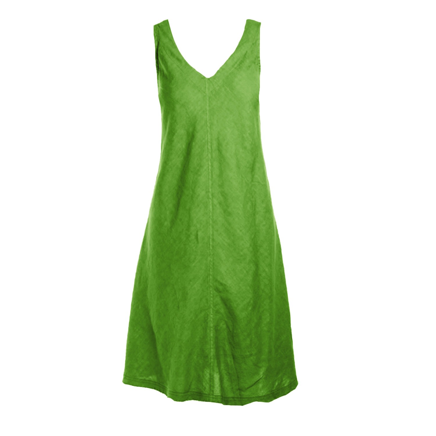 Haris Cotton Women's Green “v” Neckline Flared Linen Dress - Avocado In Green