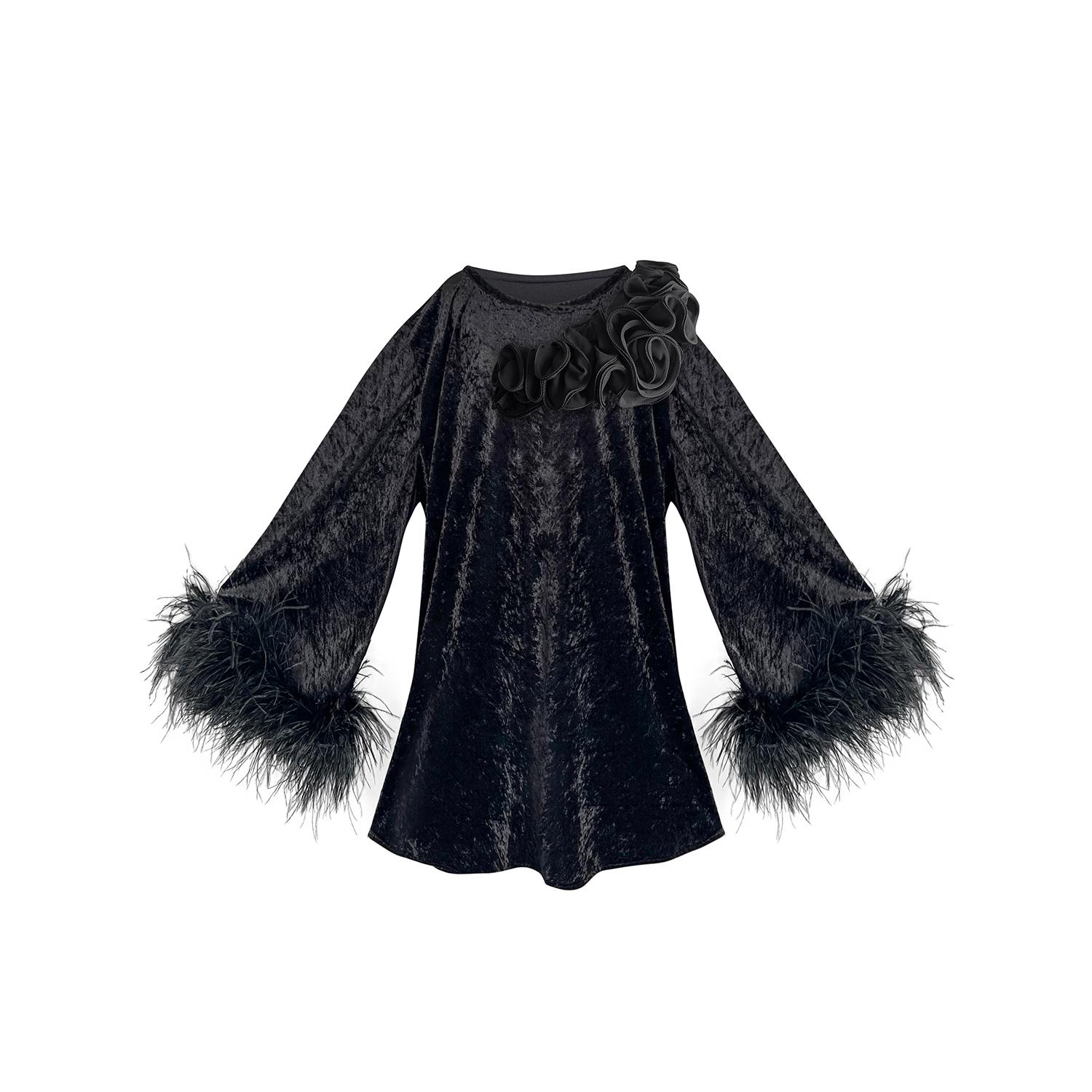 Toma Women's Jess Mini Velvet Dress With Shoulder Black Appliqué In Black