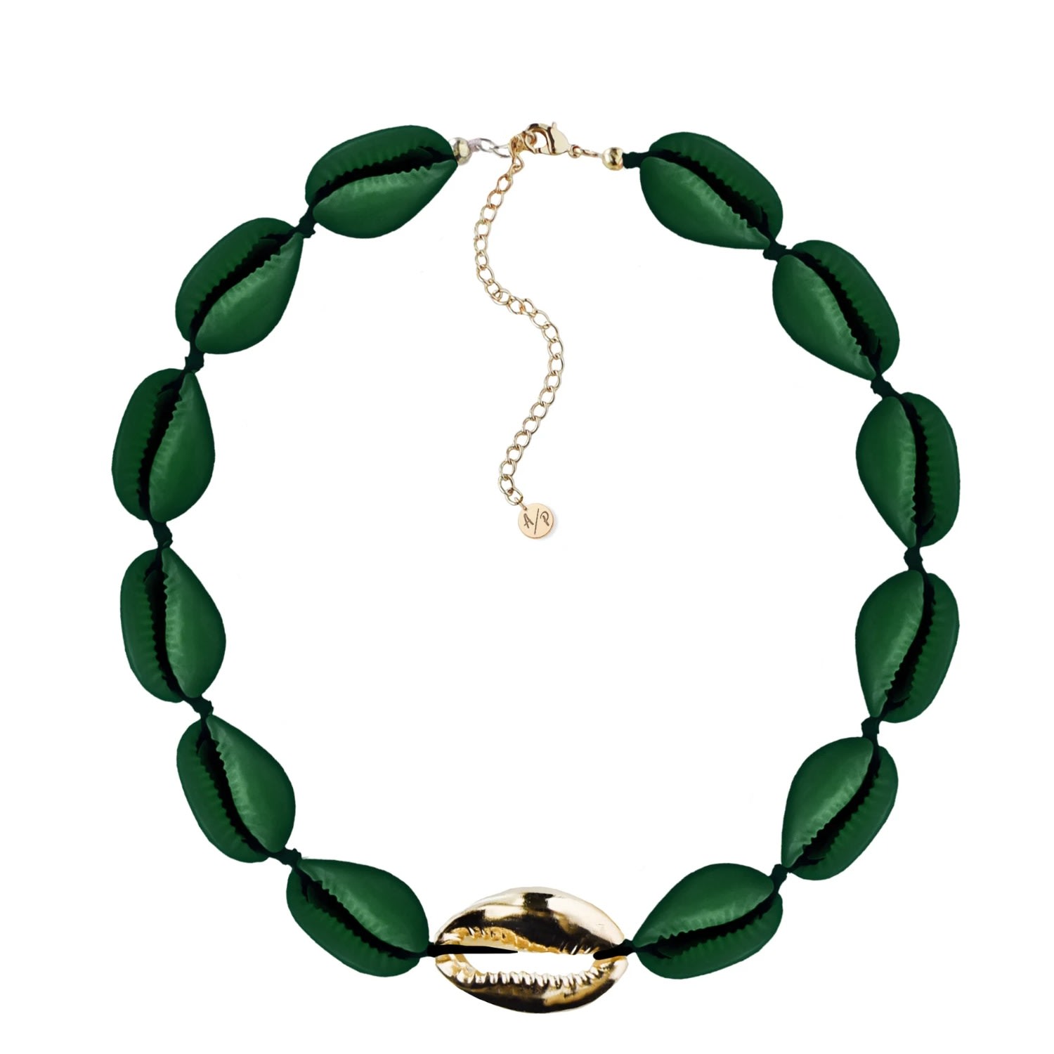 Adriana Pappas Designs Women's Metal Shell Accent Choker Matte Green - Gold Filled In Green