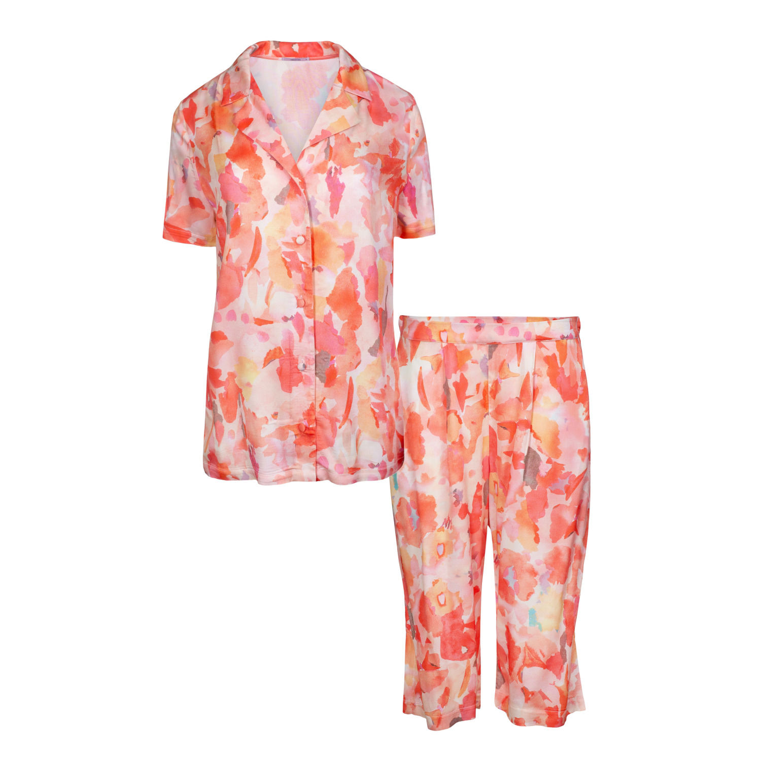 Women’s Neutrals / Yellow / Orange Satin Pyjamas - Sorbet Print Viscose Medium Oh!Zuza Night & Day