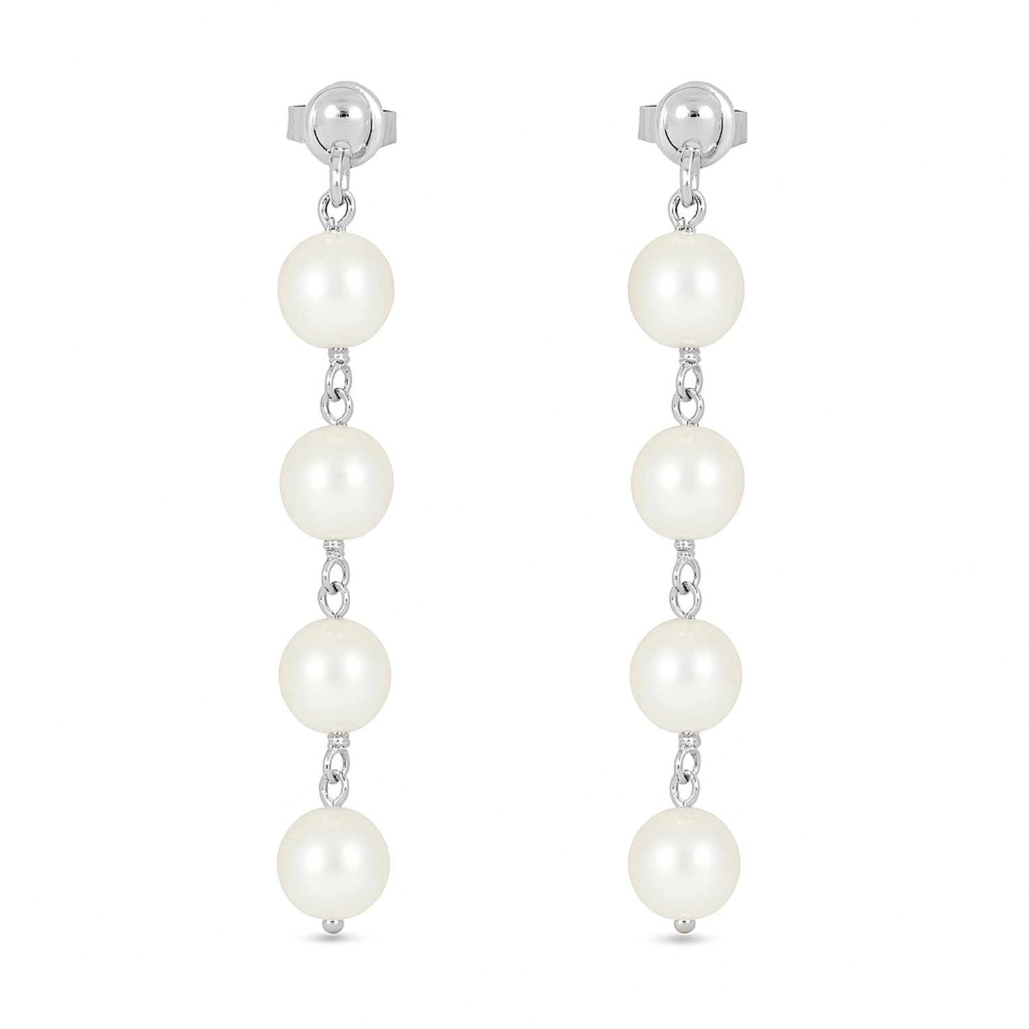 Unaloe Women's Sterling Silver Pendant Earrings With Four Natural Pearls In Silver