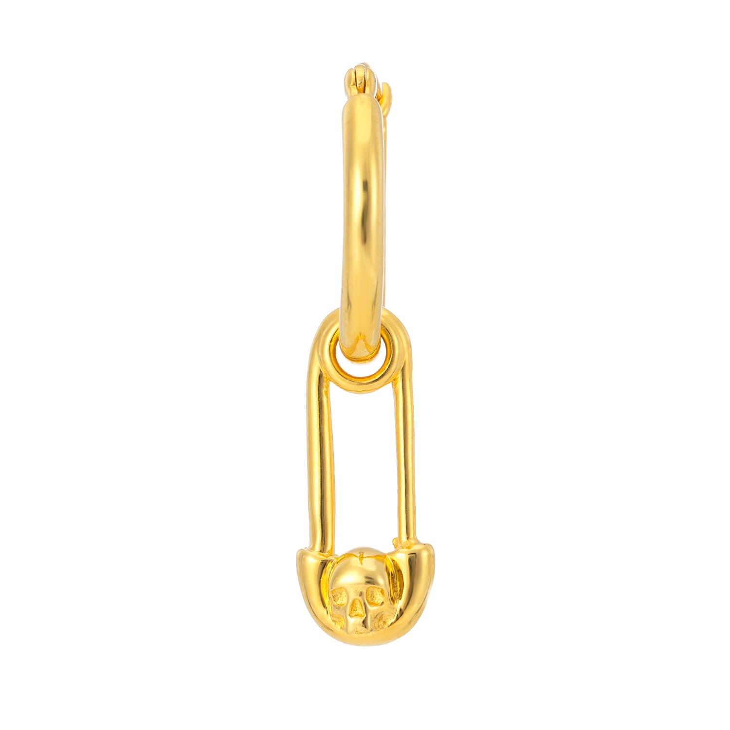 Men’s Skull Safety Pin Hoop Earring In Gold Northskull