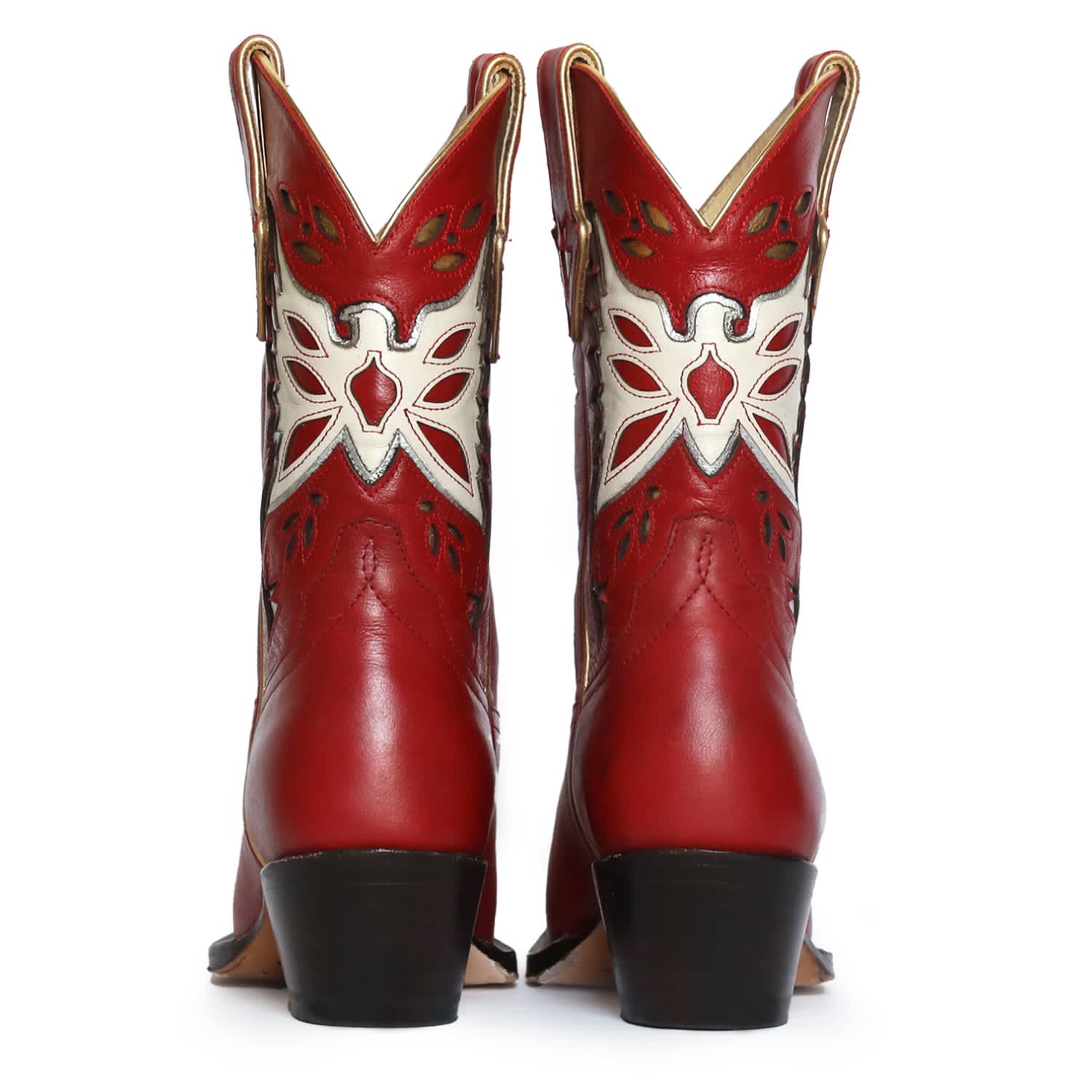 Women s Red White Silver Red Thunderbird Cowboy Boot with Metallic Accents 4 UK Fraulein Boot Company