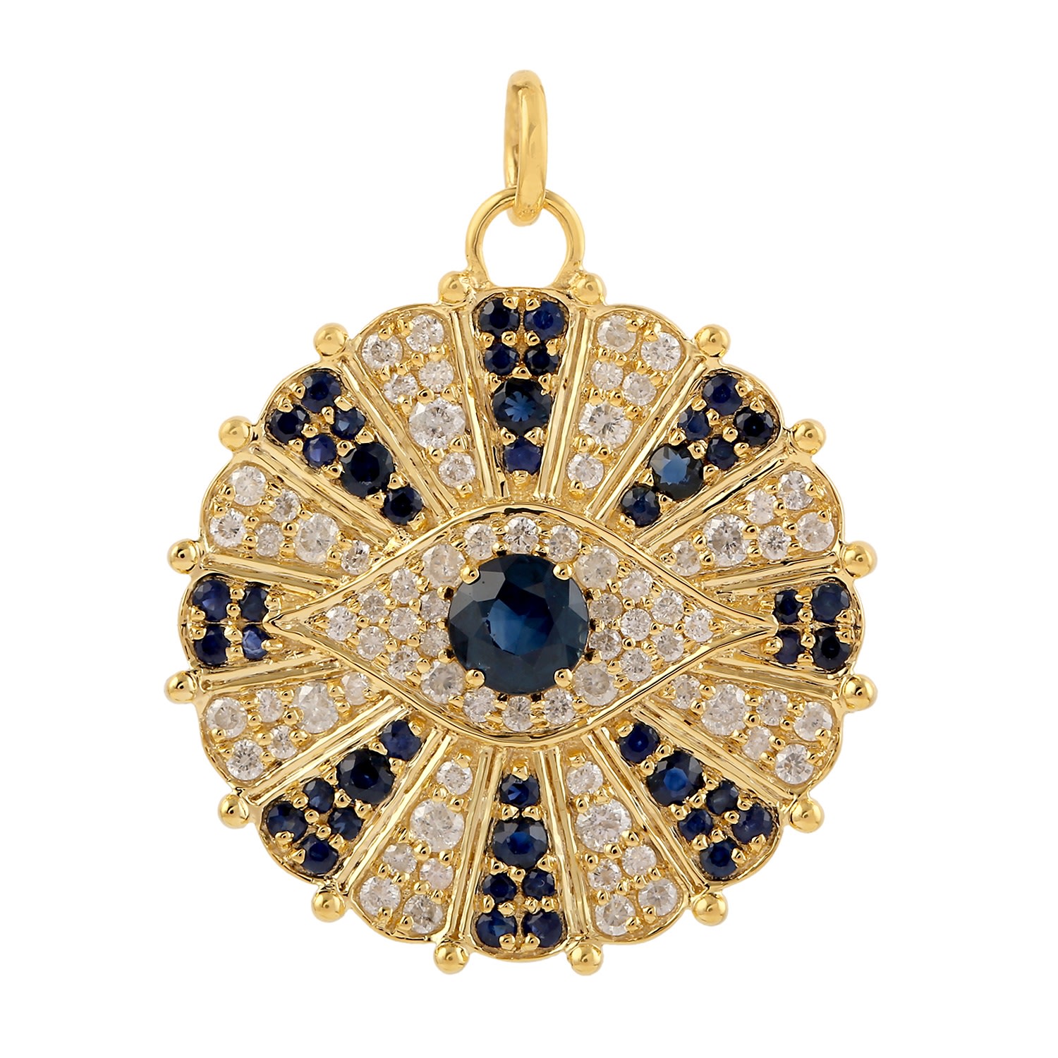 Artisan Women's Blue / White / Gold Natural Blue Sapphire & Diamond Evil Eye Pendant In Gold In Multi