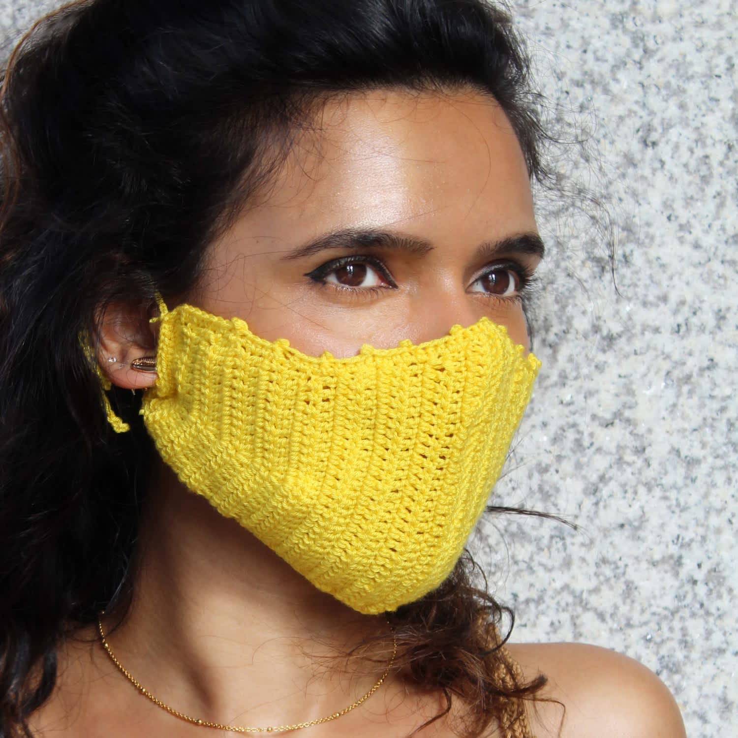 Download Crochet Face Mask In Yellow Crokini Swim Wolf Badger Yellowimages Mockups