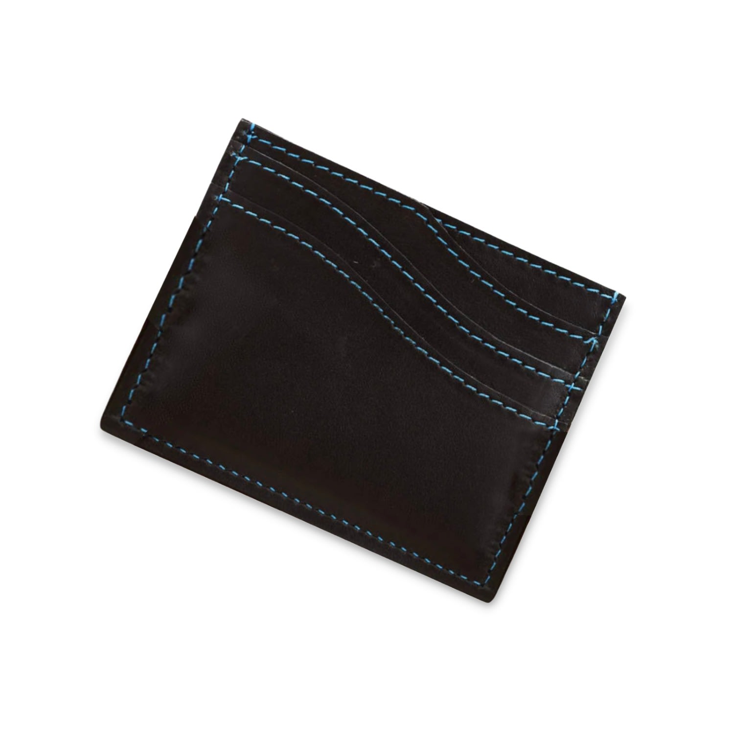 Men’s Black / Blue Black Leather Wave Card Holder With Contrast Blue Stitch Vida Vida