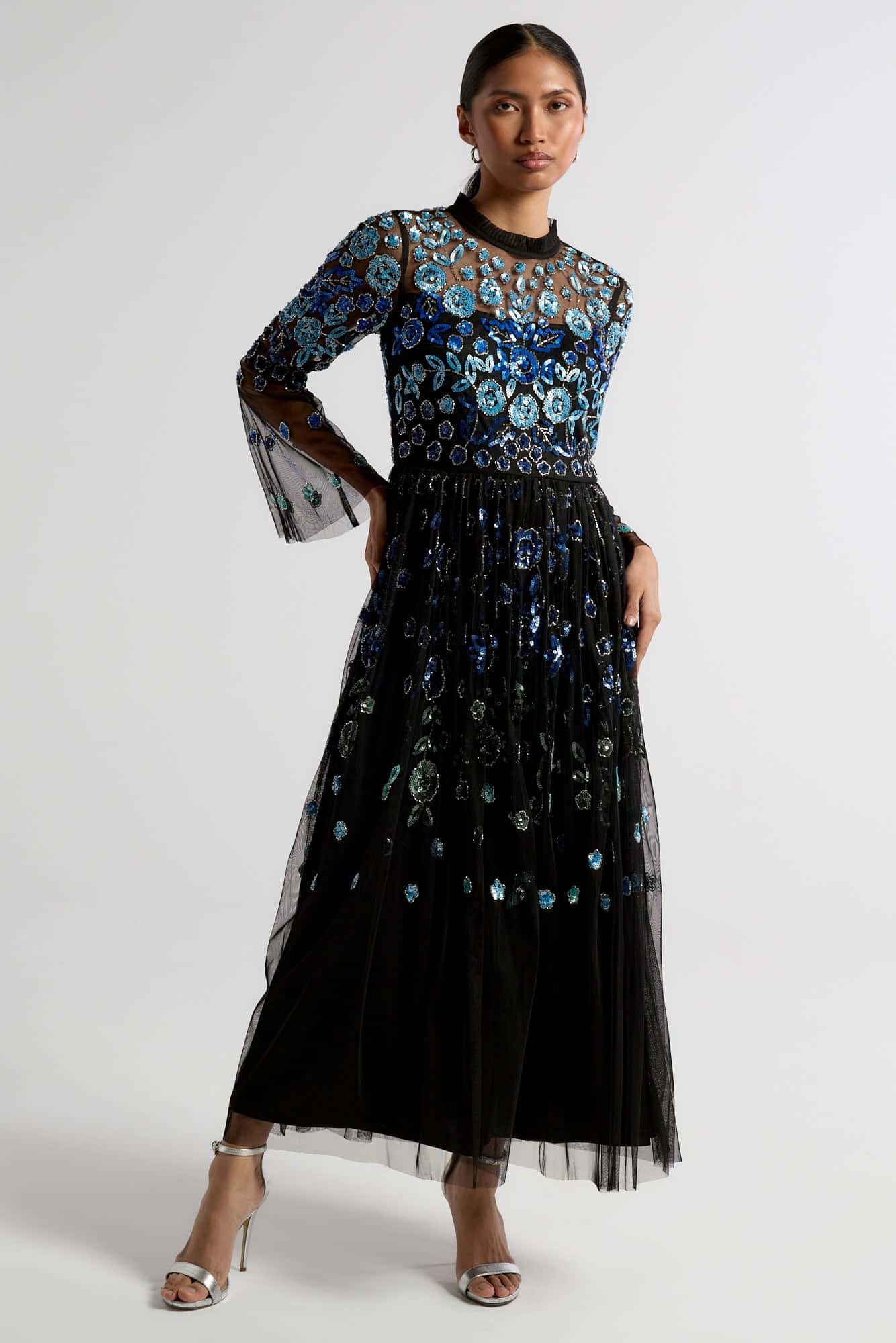 Dahlia Black Floral Embellished Midaxi Dress | Frock and Frill | Wolf &  Badger