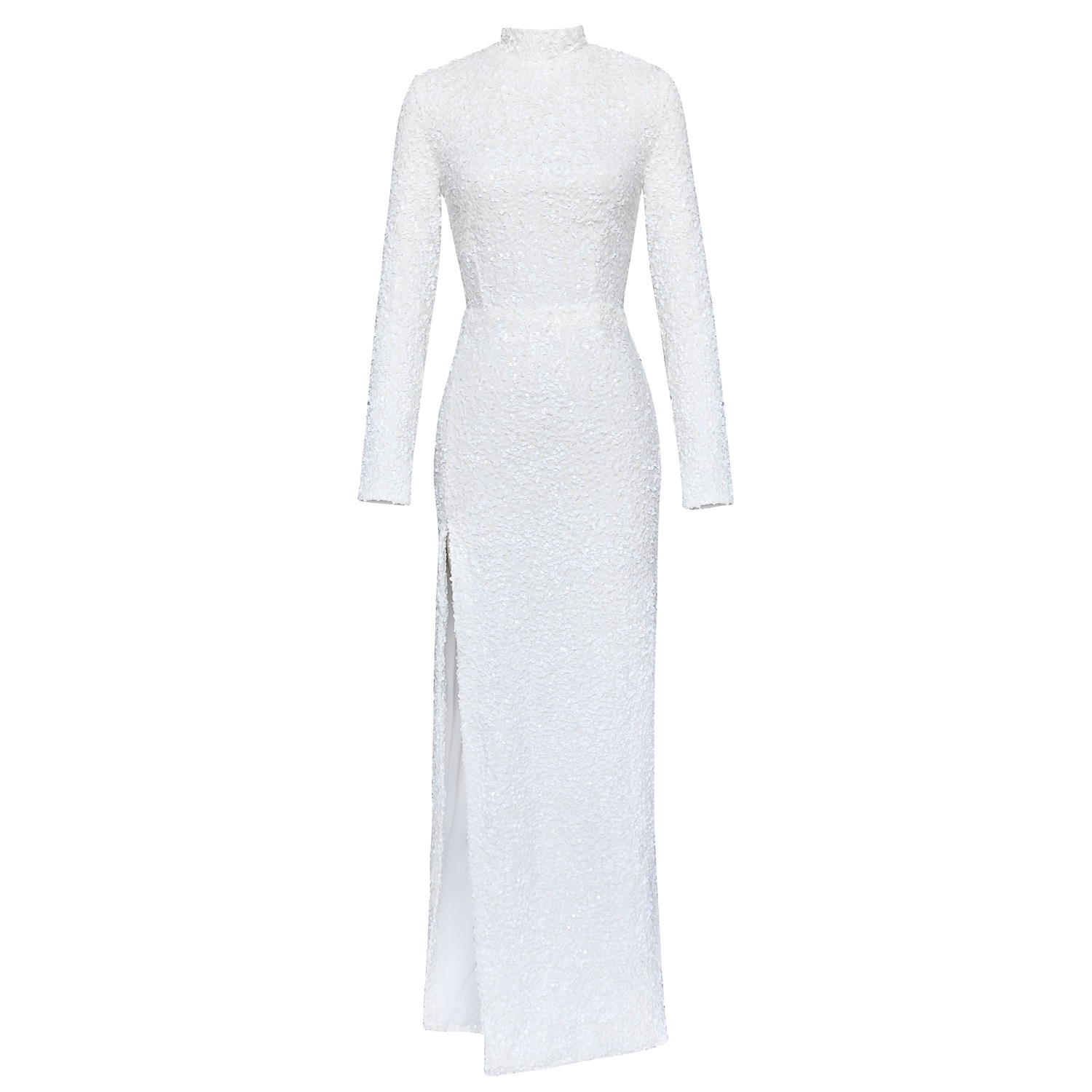 Moda Glam Women's Irina Long Sleeved Sequin Gown- White In White