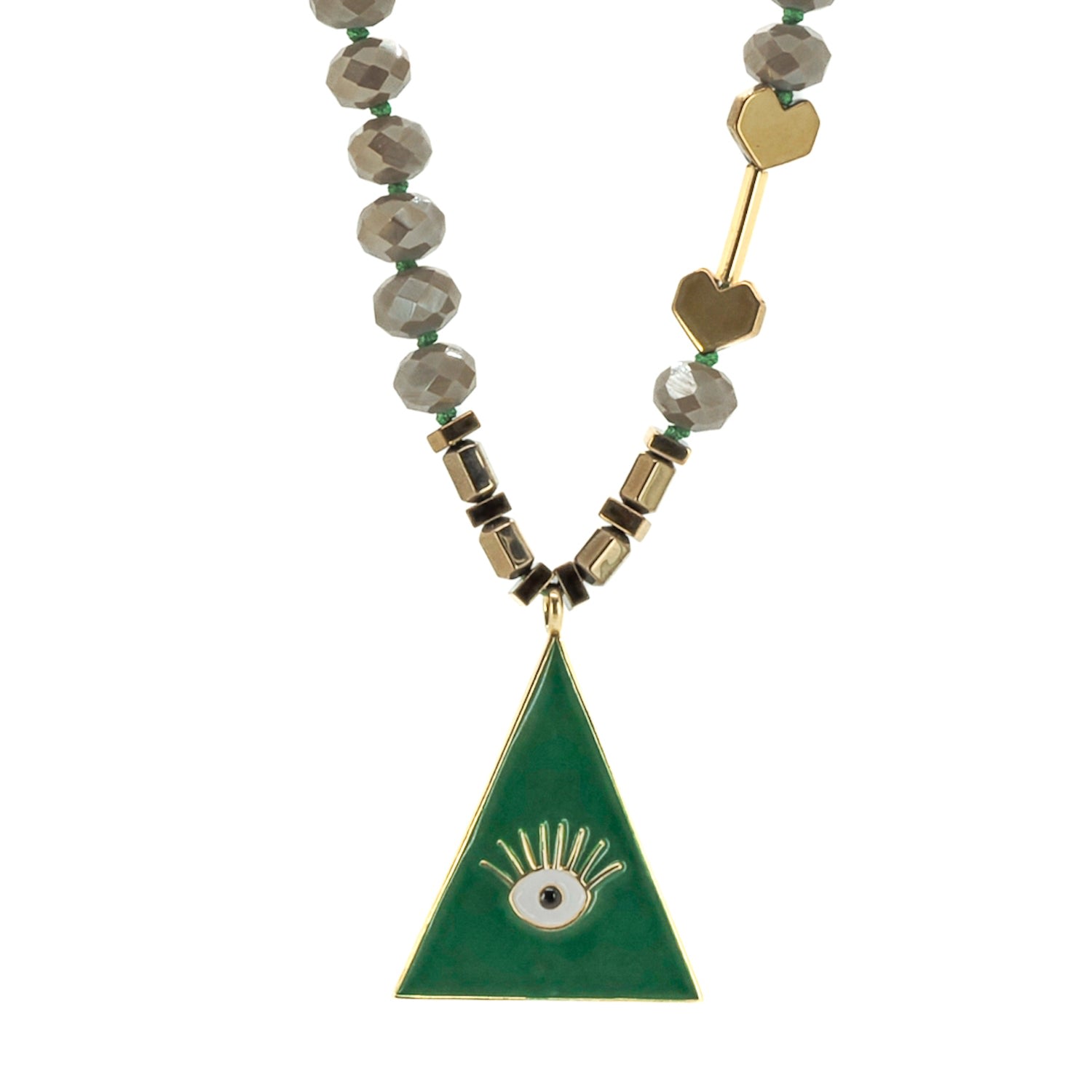 Women’s Green / White / Gold Green Evil Eye Pendant Beaded Harmony Necklace - Gold Ebru Jewelry