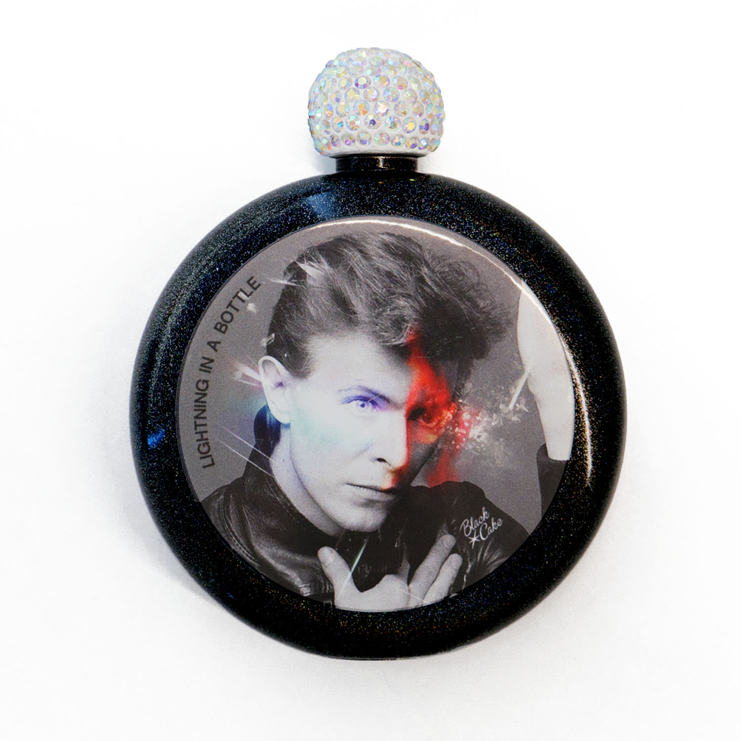 Black Limited Edition Bowie Tribute Glitter Iridescent Spirit Flask Black Cake