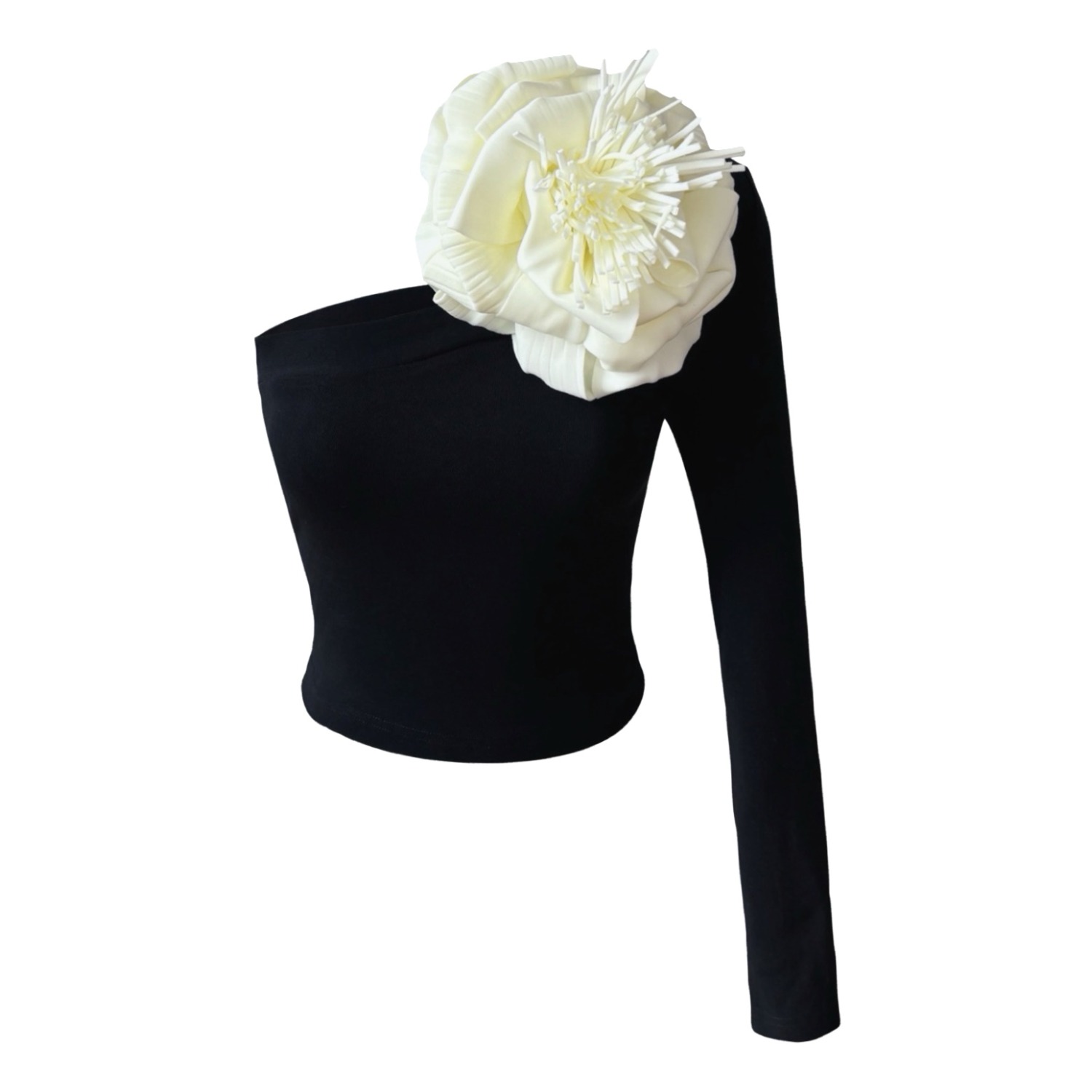 ONE SHOULDER FLOWER TOP IN WHITE
