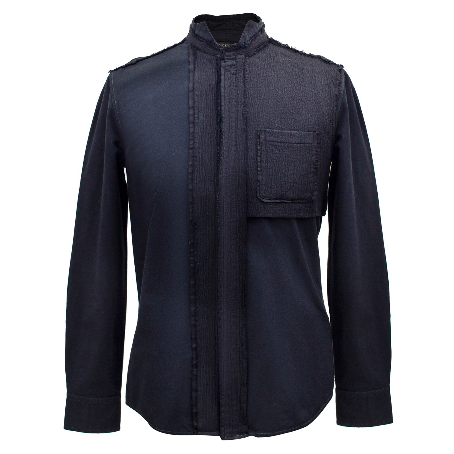 Smart And Joy Men's Blue Bi-material Shirt With Tied Stand-up Collar In Blue
