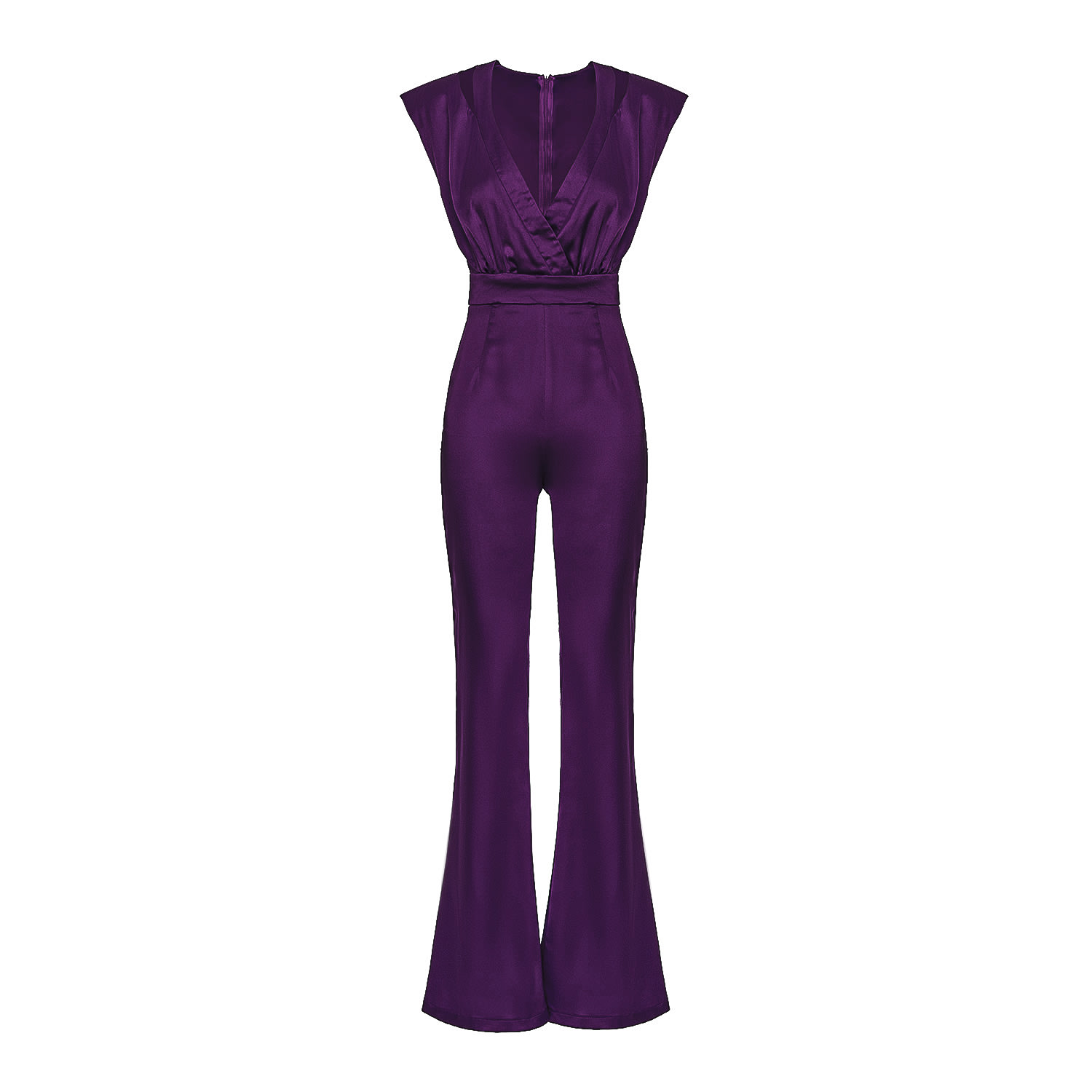 Bluzat Women's Purple Wrap Front Wide Leg Jumpsuit With Cap Sleeves In Purple
