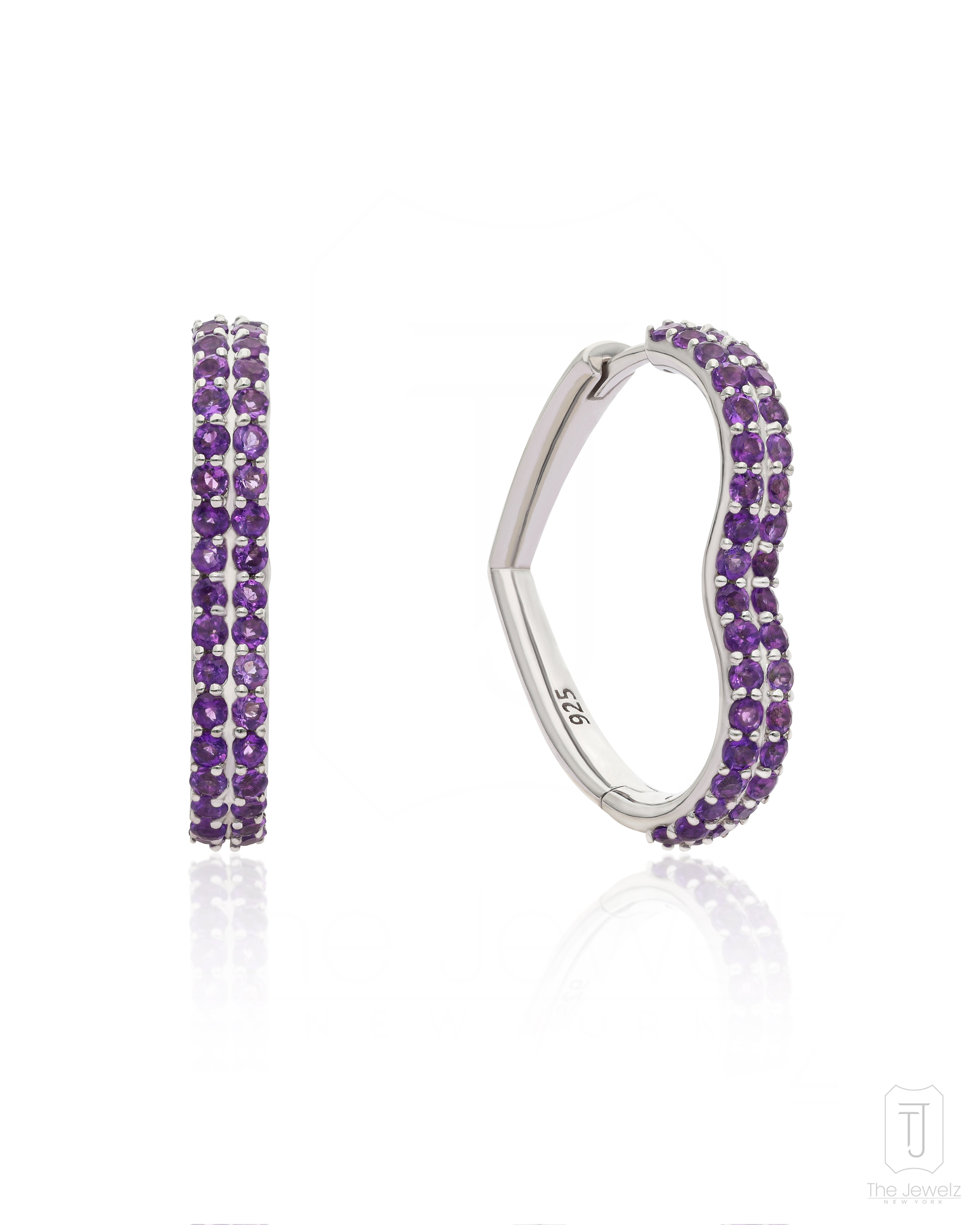 The Jewelz Women's Silver / Blue / Pink Amethyst One Love Silver Huggies