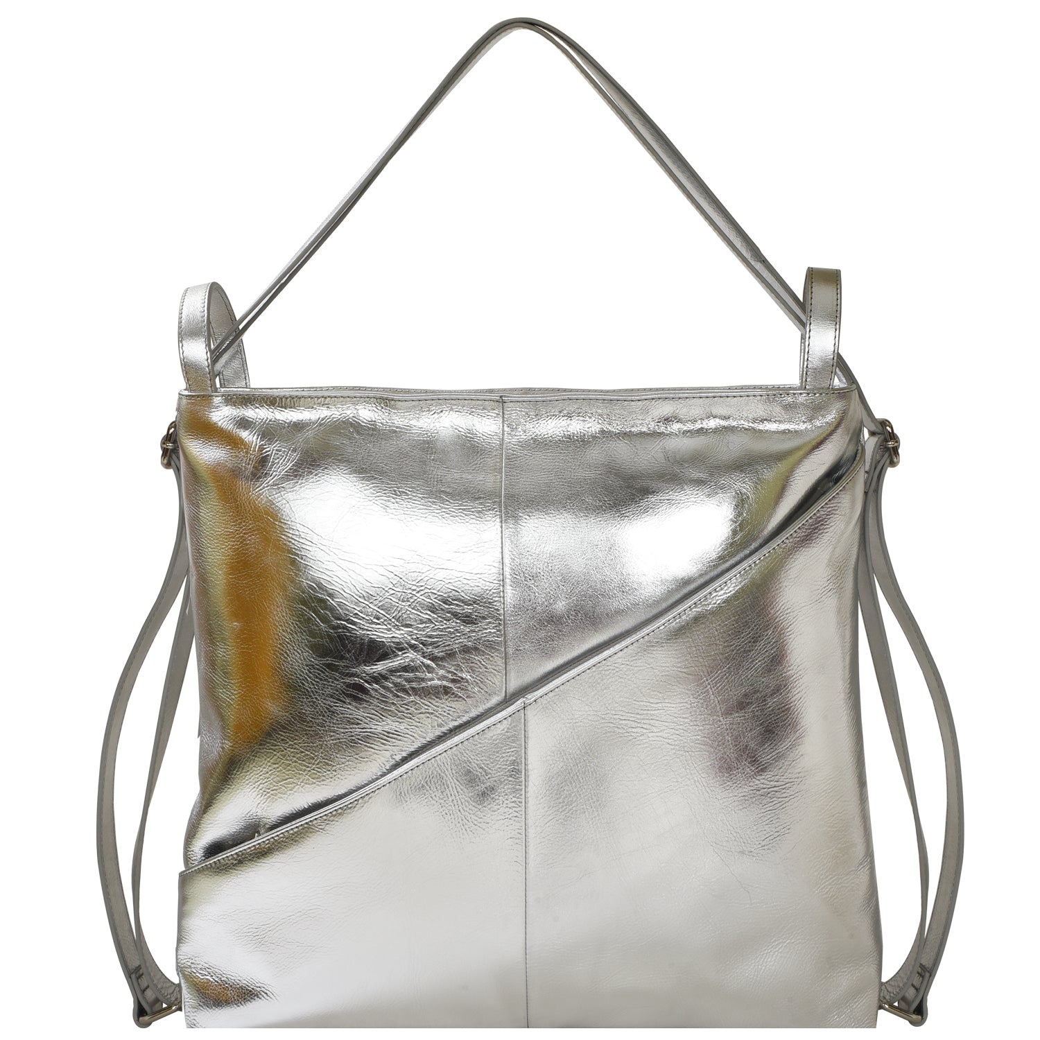 Women’s Silver Metallic Leather Convertible Tote Backpack Brix+Bailey